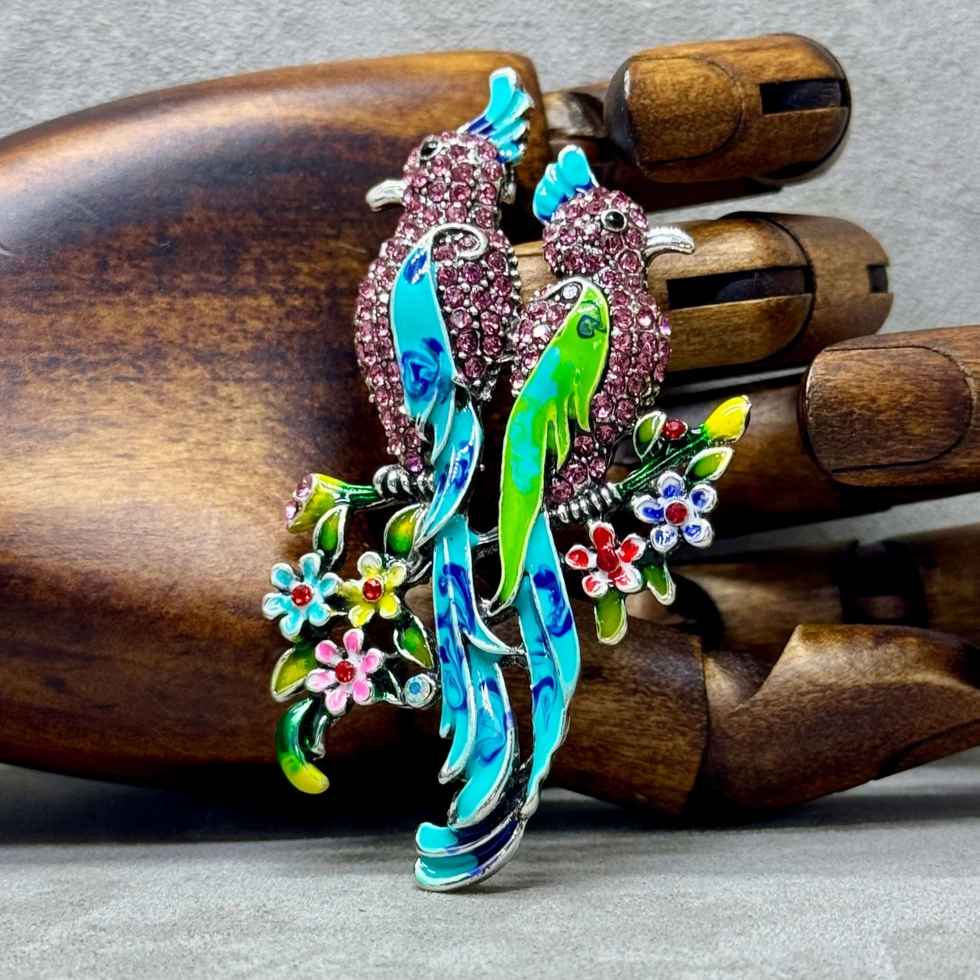 Large Enamel & Rhinestone Parrot Brooch - Twelve Silver Trees