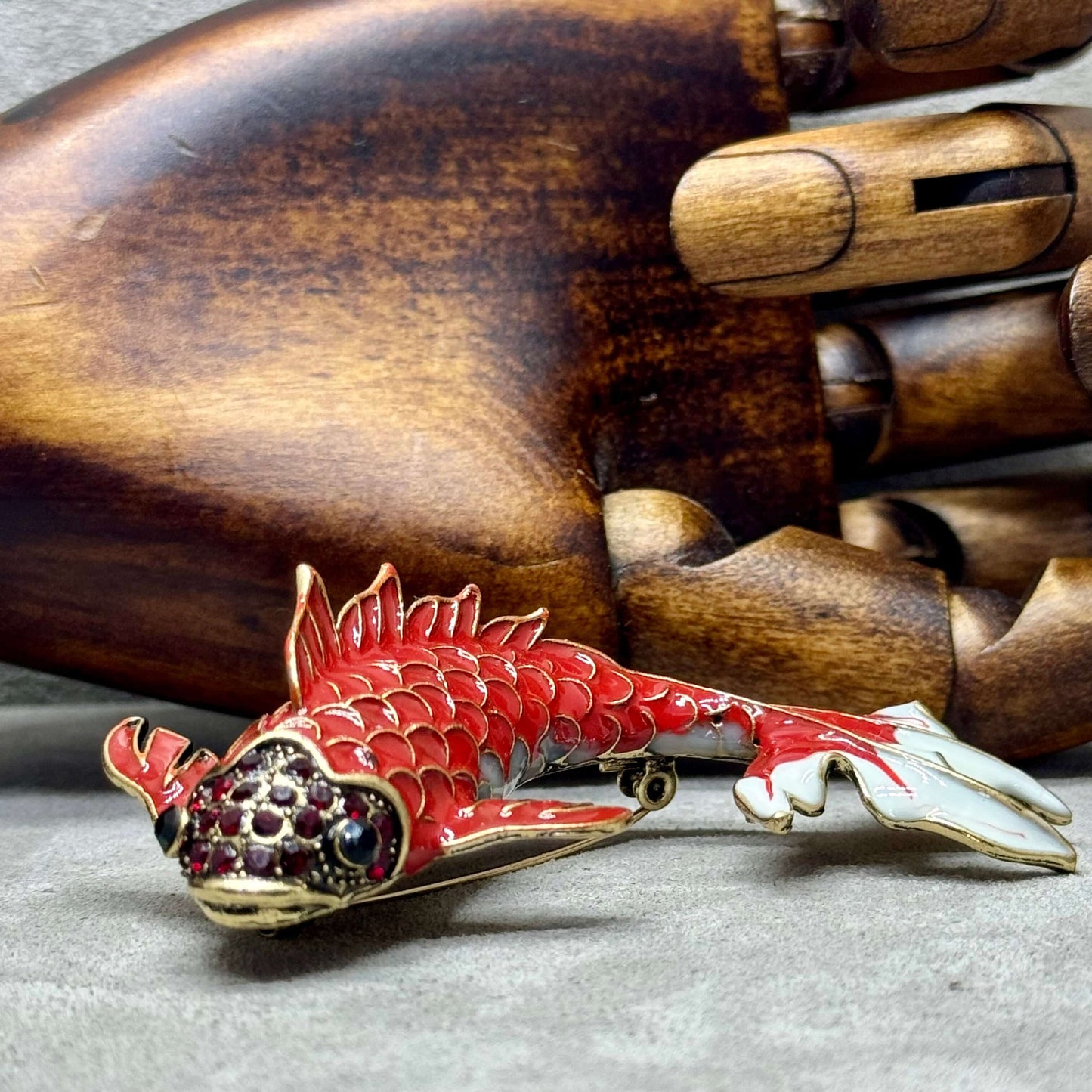 Vintage Red Enamel Koi Carp Brooch - Twelve Silver Trees