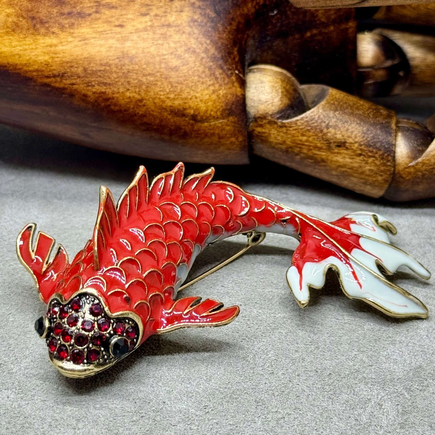 Vintage Red Enamel Koi Carp Brooch - Twelve Silver Trees