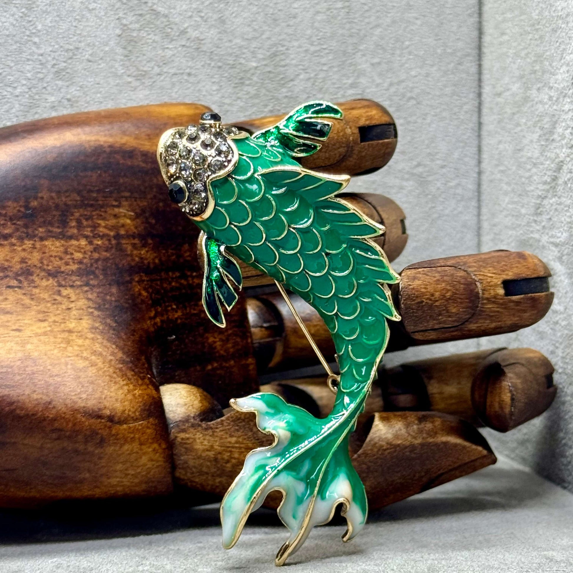 Vintage Green Enamel Koi Carp Brooch - Twelve Silver Trees