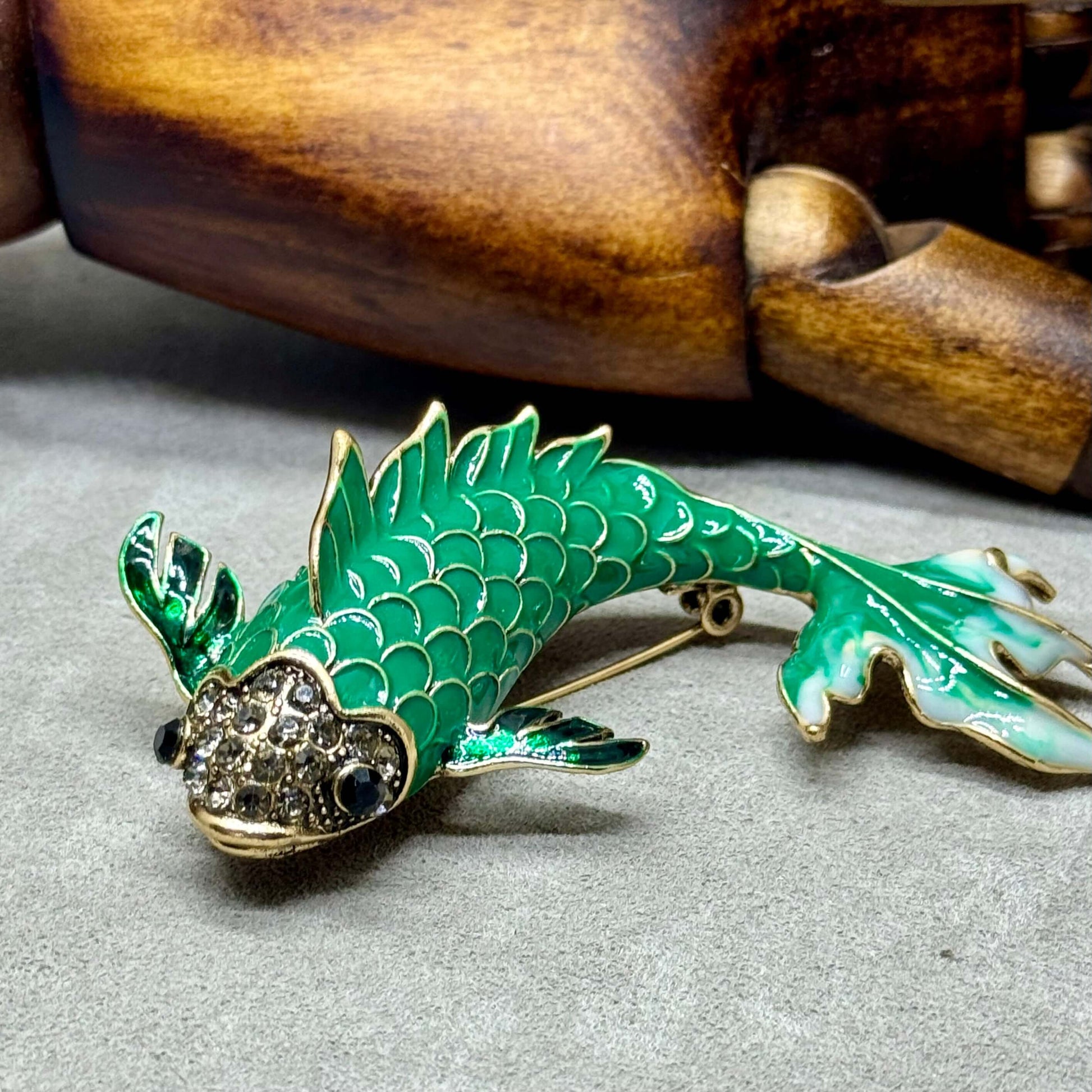 Vintage Green Enamel Koi Carp Brooch - Twelve Silver Trees