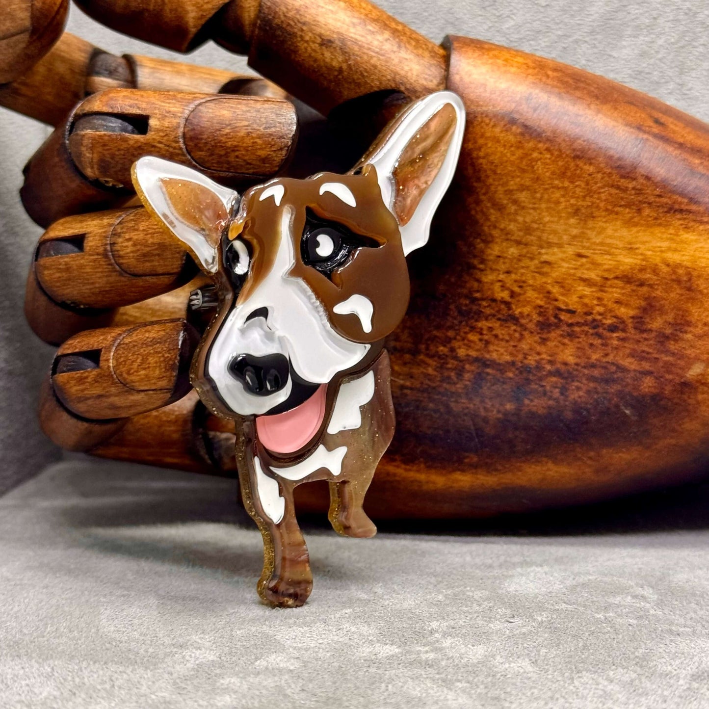 Handmade Acrylic Art Brooch - The Selfie Ready Dog - Twelve Silver Trees