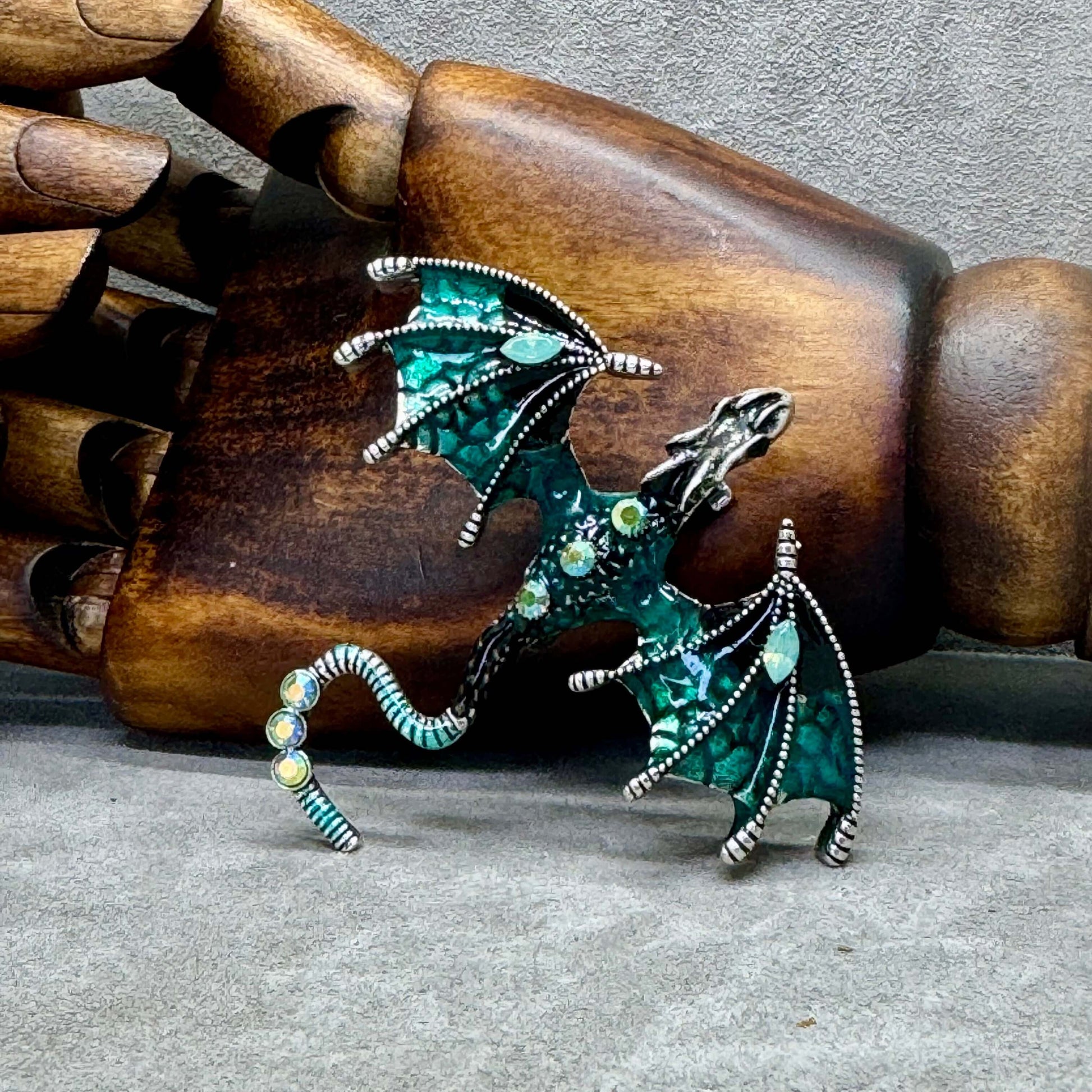 Enamel & Rhinestone Dragon Brooch - Twelve Silver Trees