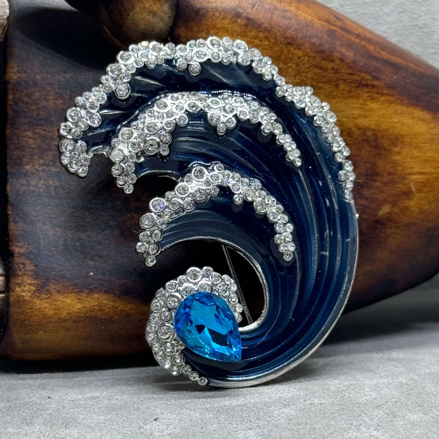 The Great Wave Enamel and Crystal Brooch - Twelve Silver Trees