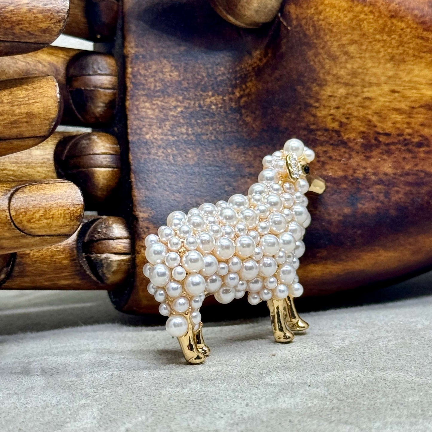 Faux Pearl Gold Tone Sheep Brooch - Twelve Silver Trees