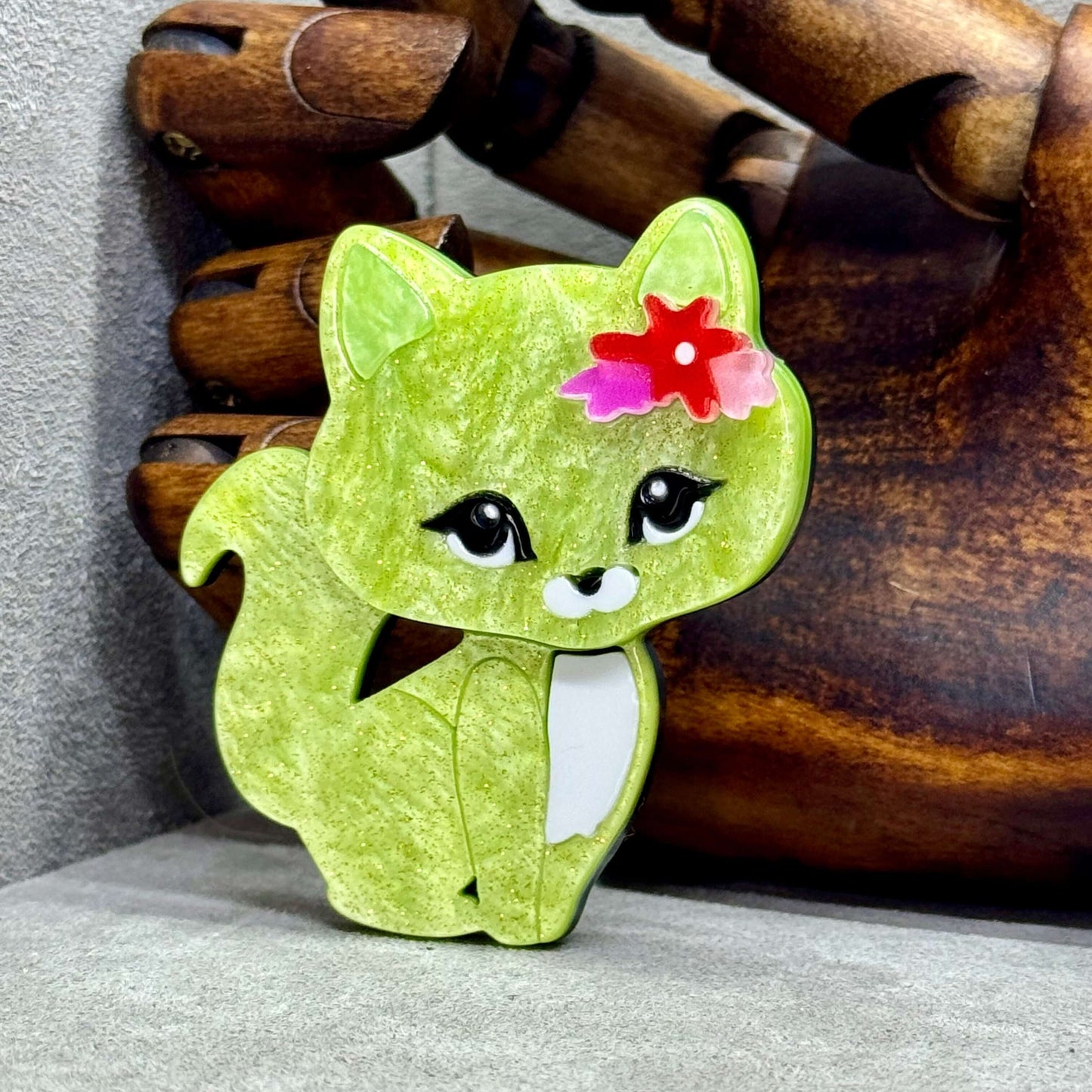 Handmade Acrylic Art Brooch - The Adorable Cat - Twelve Silver Trees