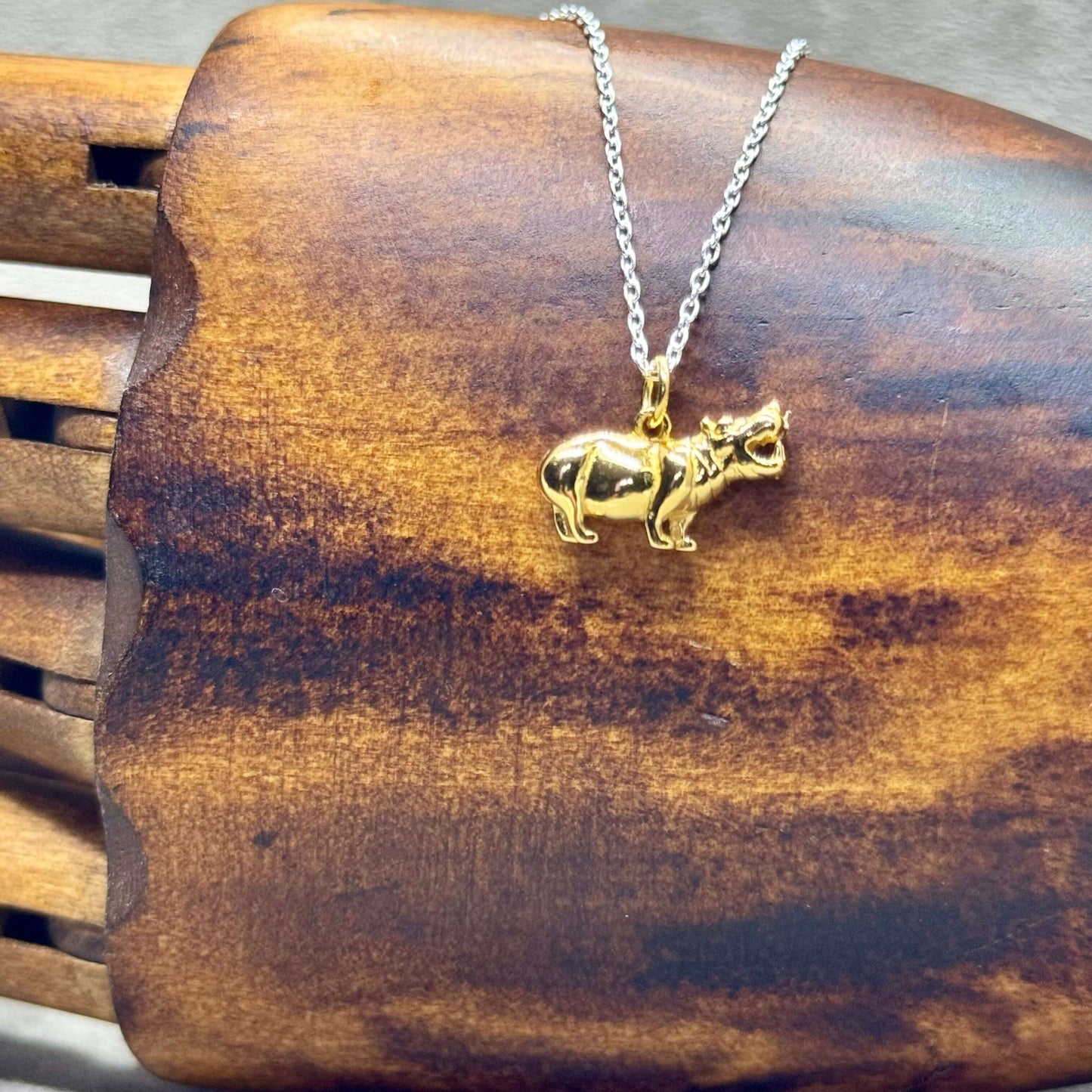 Gold Plated Hippo Pendant In Sterling Silver - Twelve Silver Trees