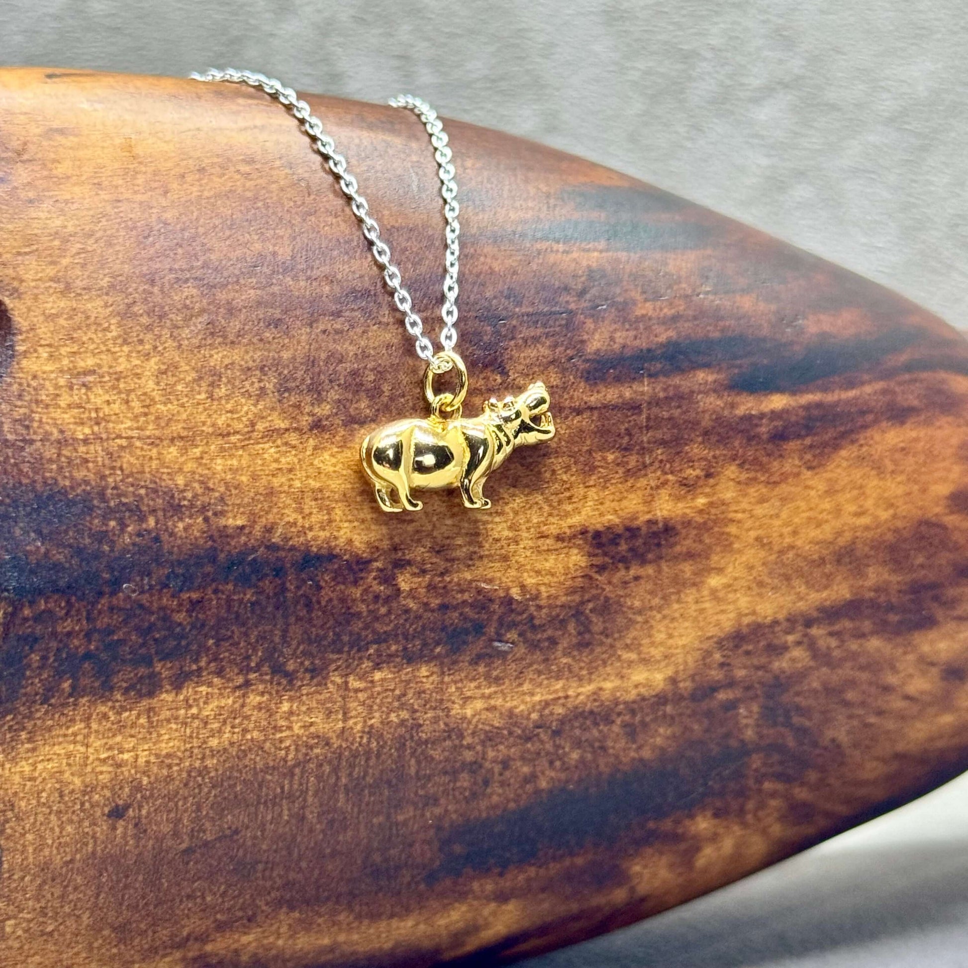 Gold Plated Hippo Pendant In Sterling Silver - Twelve Silver Trees