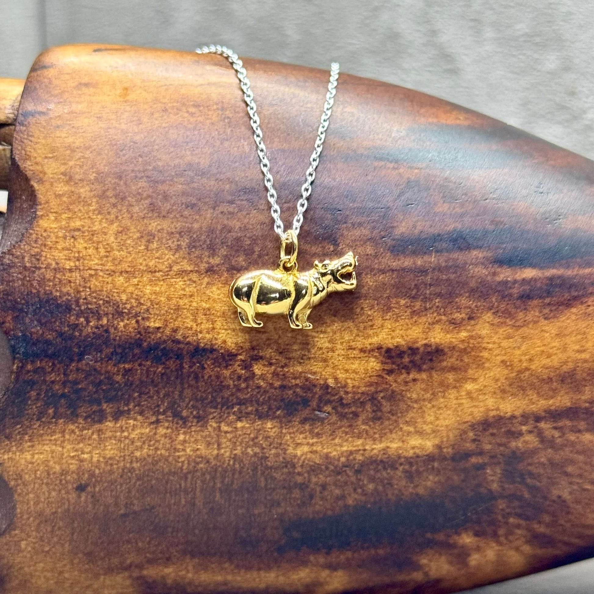 Gold Plated Hippo Pendant In Sterling Silver - Twelve Silver Trees