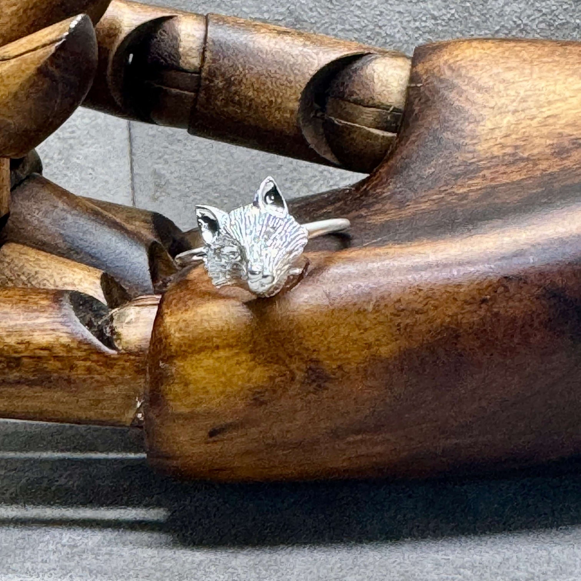 Sterling Silver Fox Head Adjustable Ring - Twelve Silver Trees