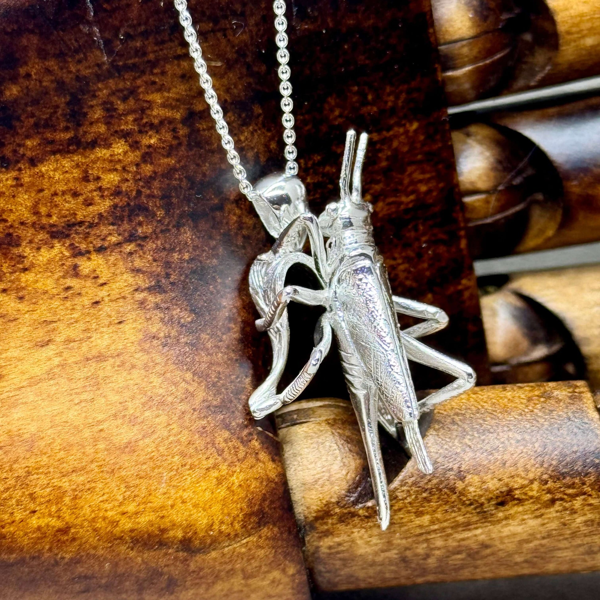 Handmade Grasshopper Sterling Silver Pendant - Twelve Silver Trees