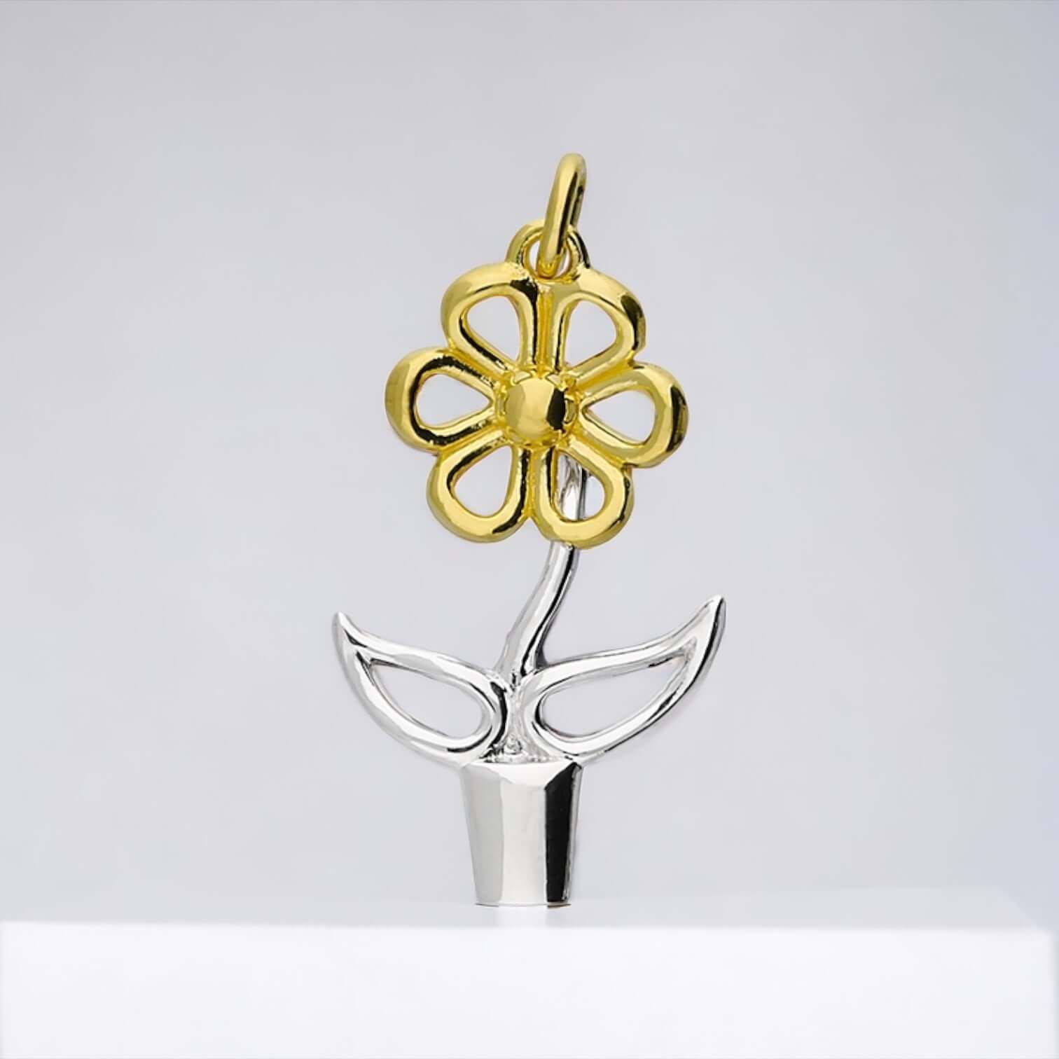 Flower Pot Pendant in Sterling Silver & Gold - Twelve Silver Trees