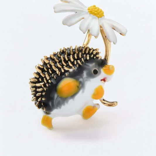 Enamel Hedgehog & Daisy Fashion Jewellery Brooch - Twelve Silver Trees