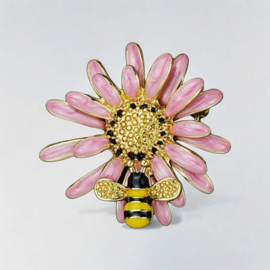 Bee And Flower Enamel Brooch