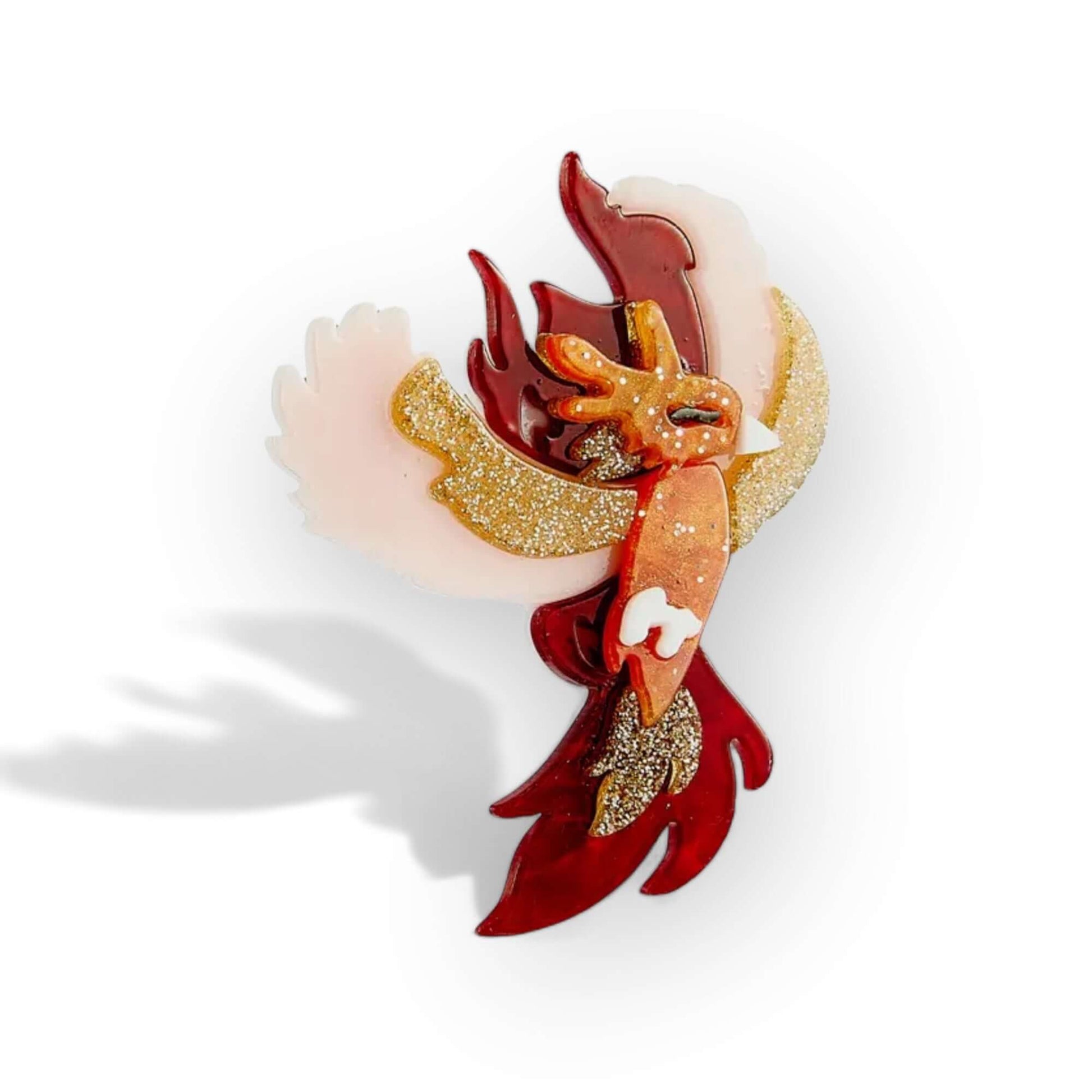 Handmade Acrylic Art Brooch - The Fiery Phoenix - Twelve Silver Trees