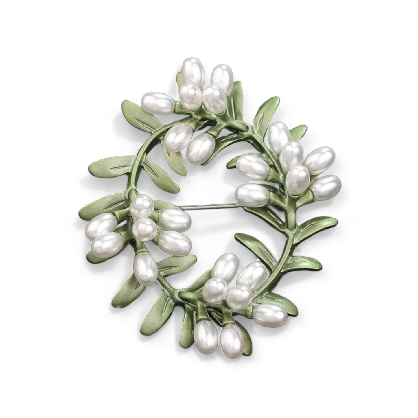 Large Faux Pearl Wreath Brooch - Twelve Silver Trees