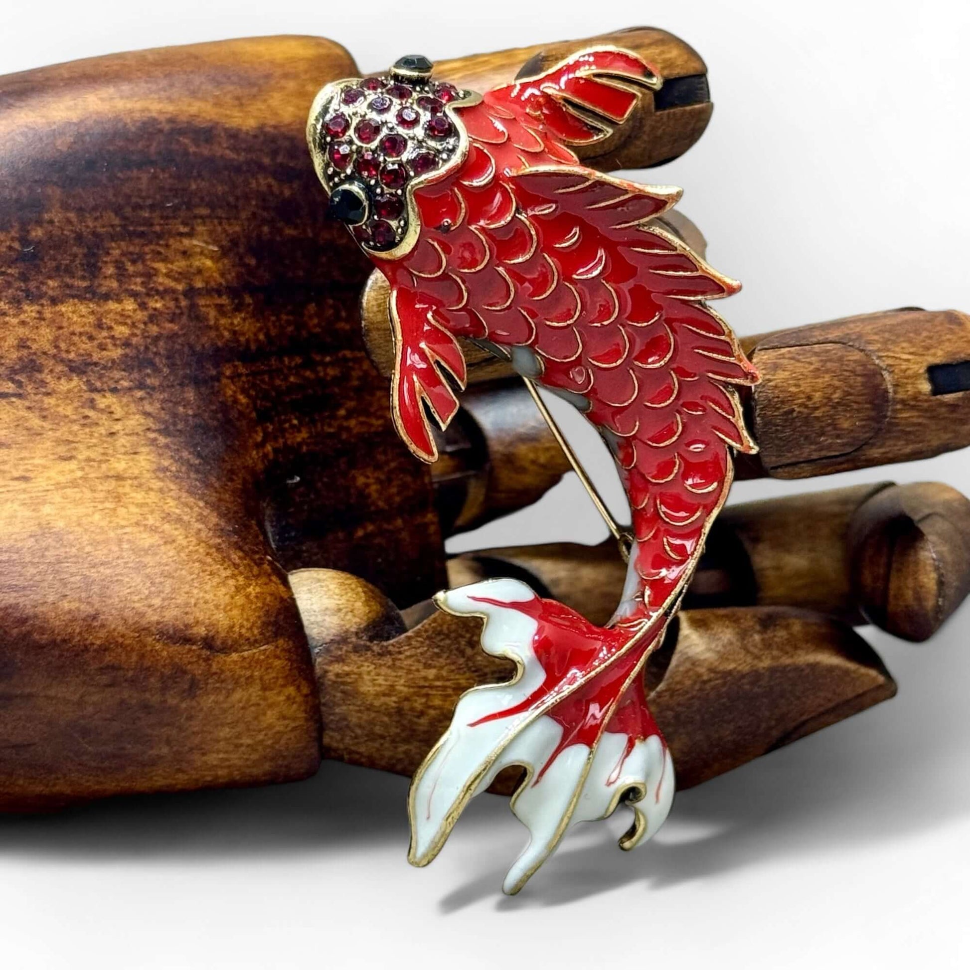 Vintage Red Enamel Koi Carp Brooch - Twelve Silver Trees