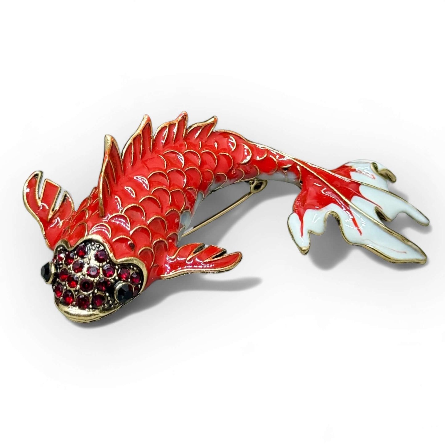 Vintage Red Enamel Koi Carp Brooch - Twelve Silver Trees