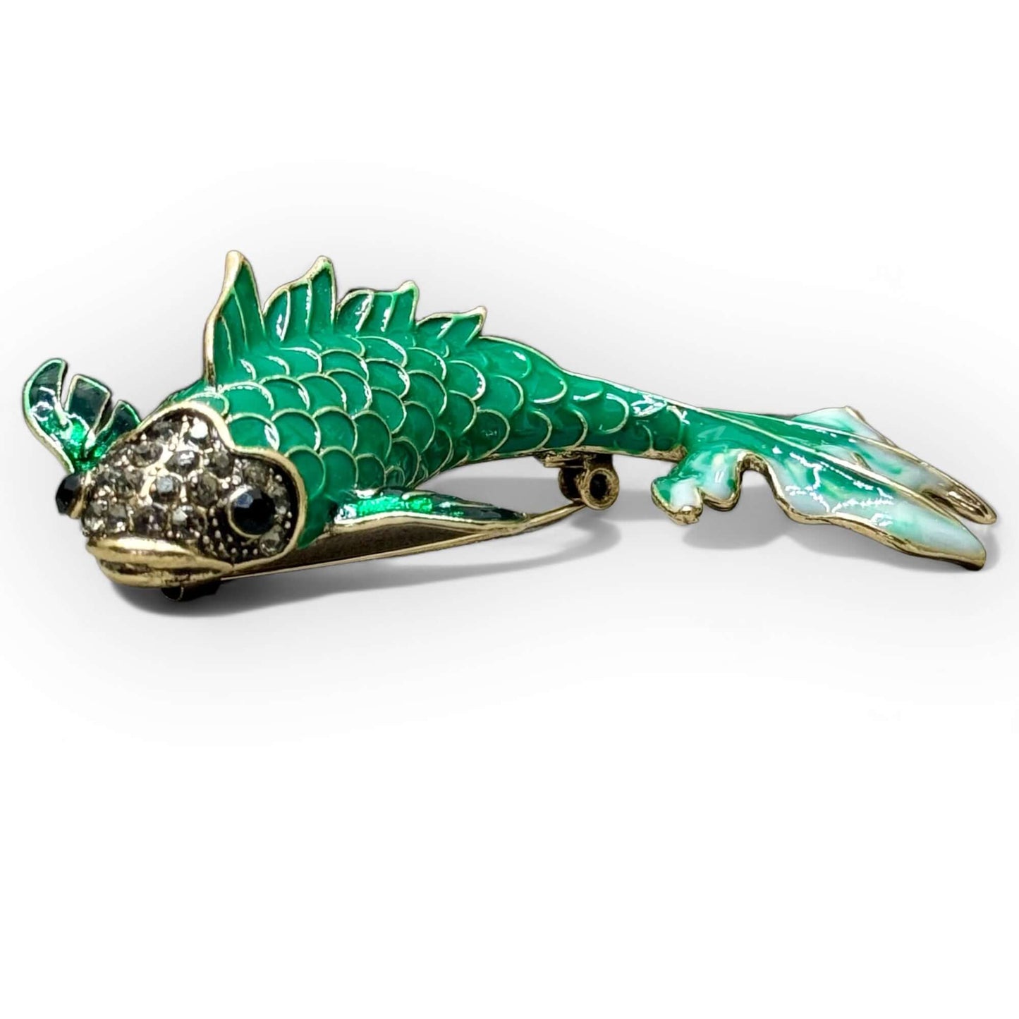 Vintage Green Enamel Koi Carp Brooch - Twelve Silver Trees