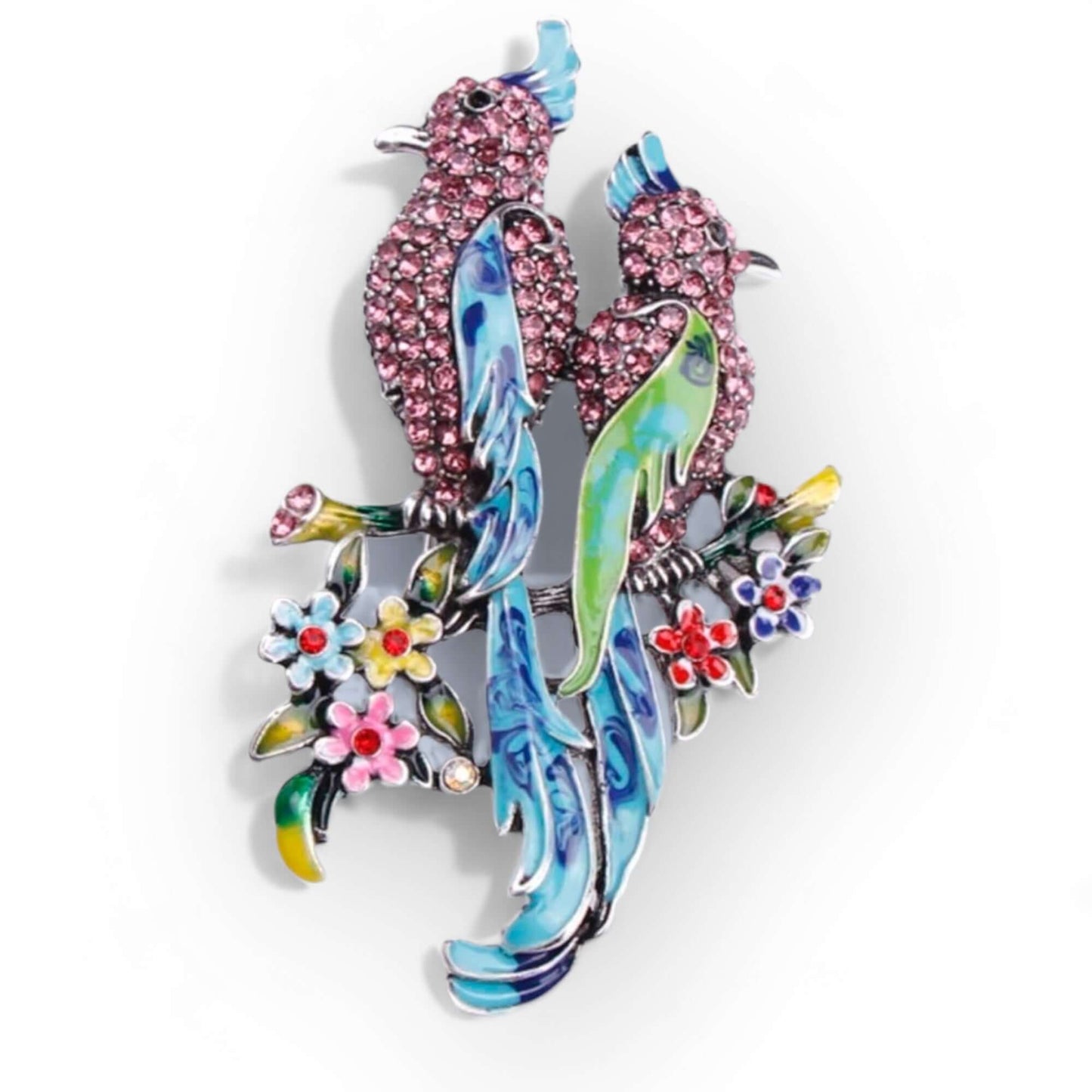 Large Enamel & Rhinestone Parrot Brooch - Twelve Silver Trees