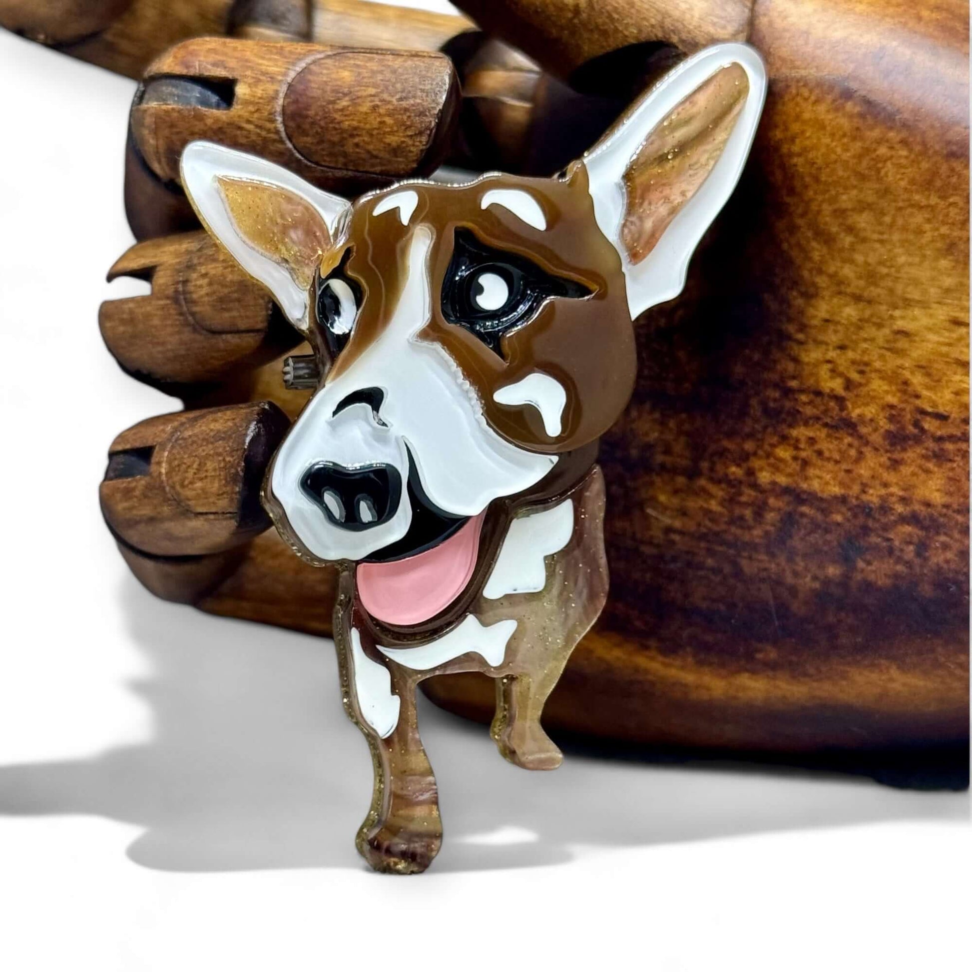 Handmade Acrylic Art Brooch - The Selfie Ready Dog - Twelve Silver Trees