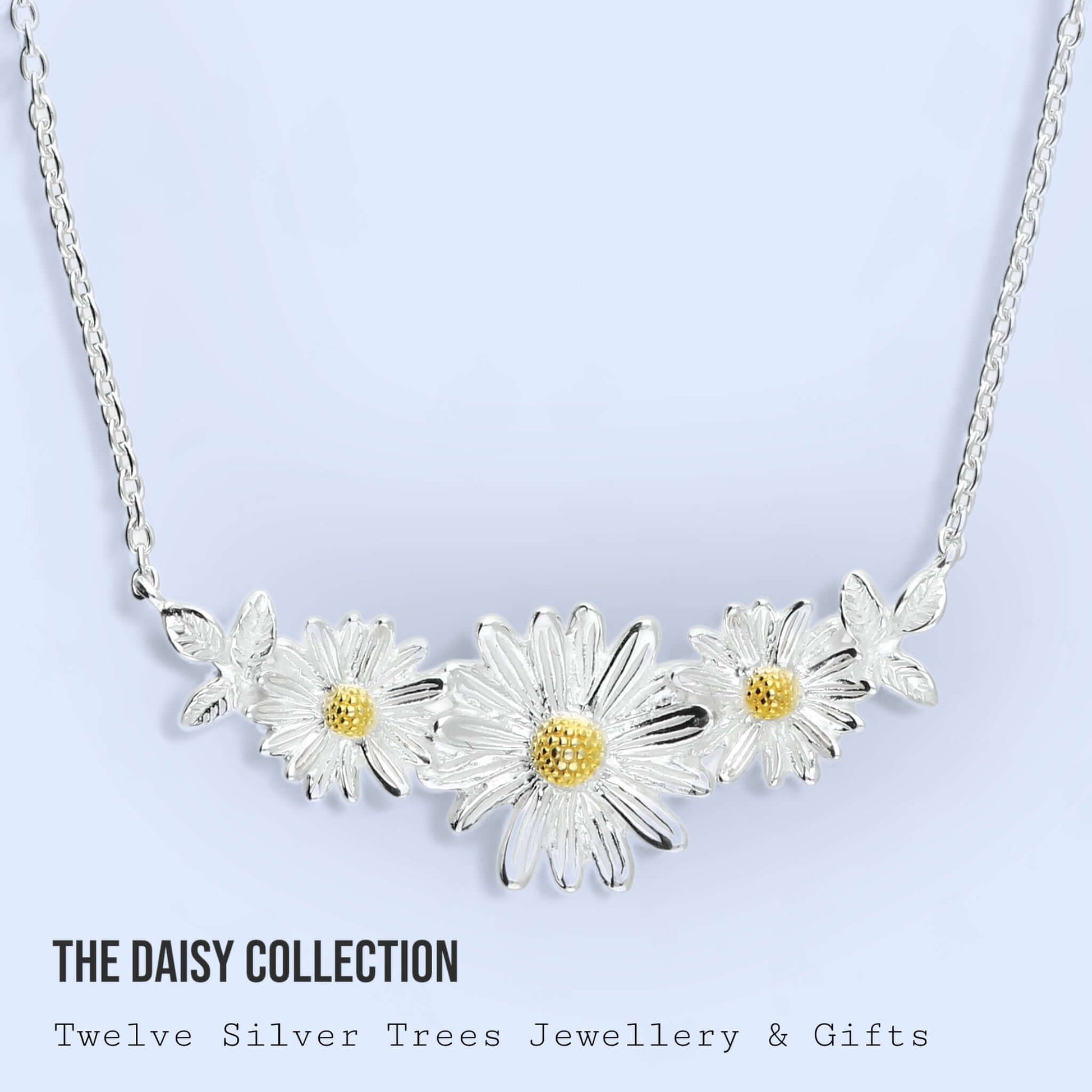 Three Daisy Chain Sterling Silver Necklace - Twelve Silver Trees