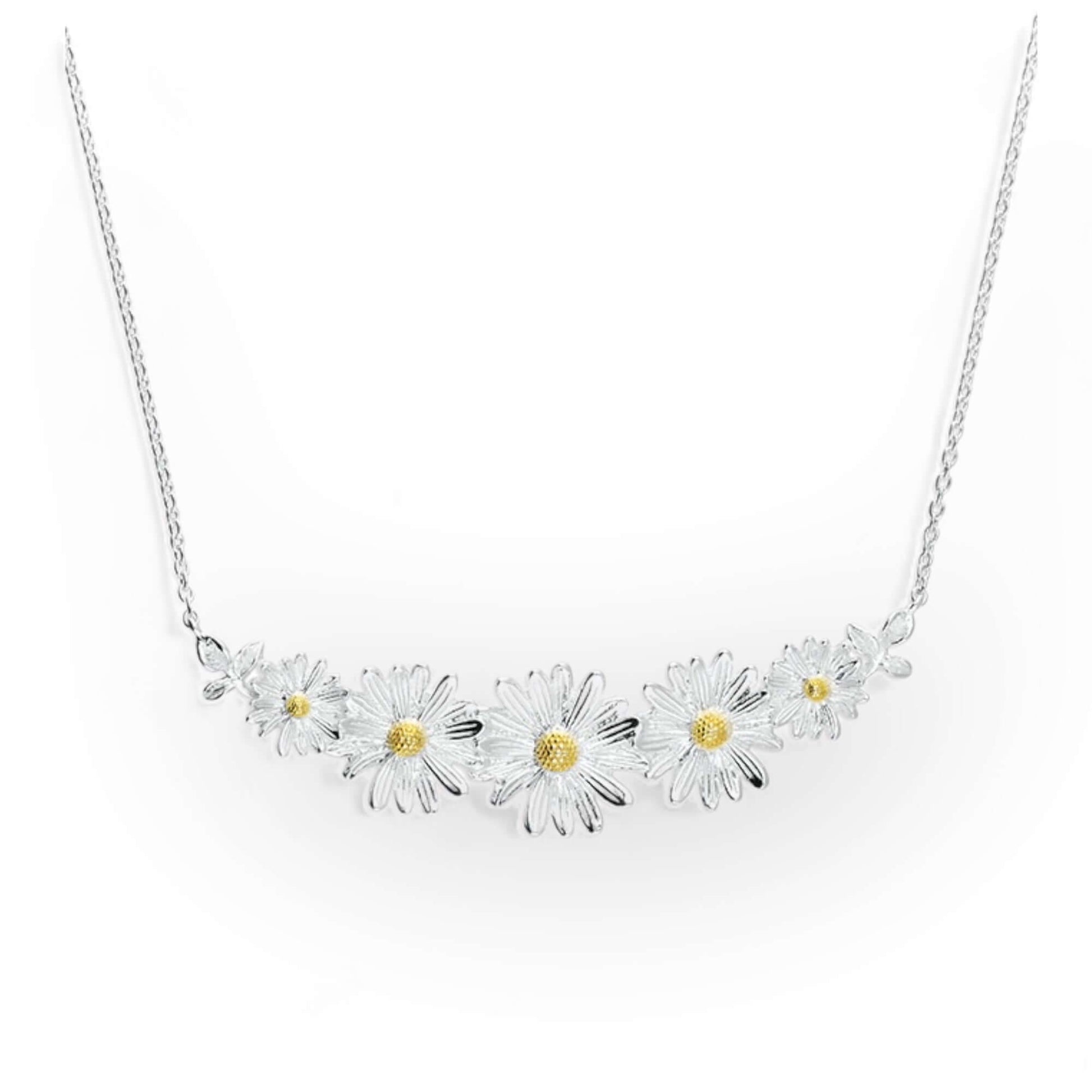 Five Daisy Chain Sterling Silver Necklace - Twelve Silver Trees