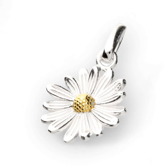 Daisy Charm Pendant In Sterling Silver & 18 Carat Gold - April Birth Flower - Twelve Silver Trees