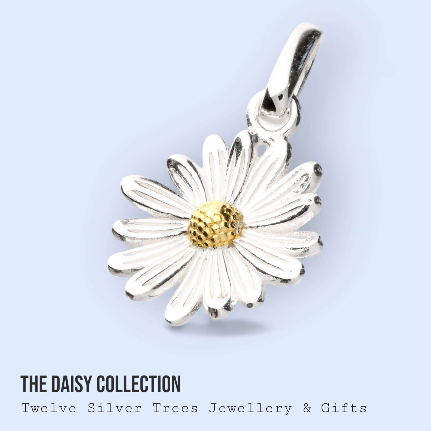 Daisy Charm Pendant In Sterling Silver & 18 Carat Gold - April Birth Flower - Twelve Silver Trees