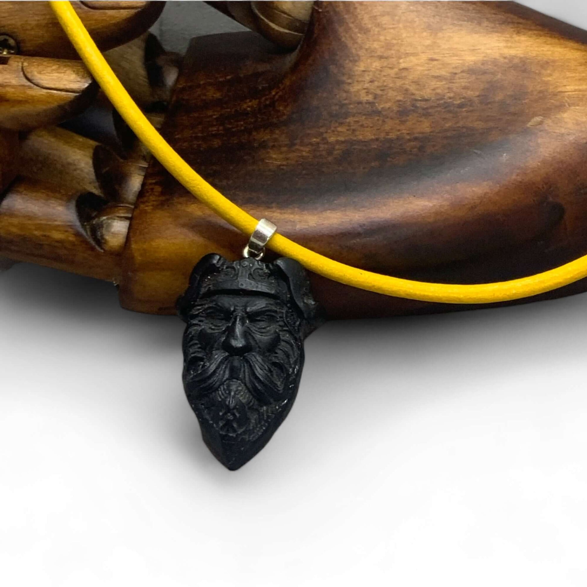 Black Amber Large Viking Warrior Pendant - Twelve Silver Trees