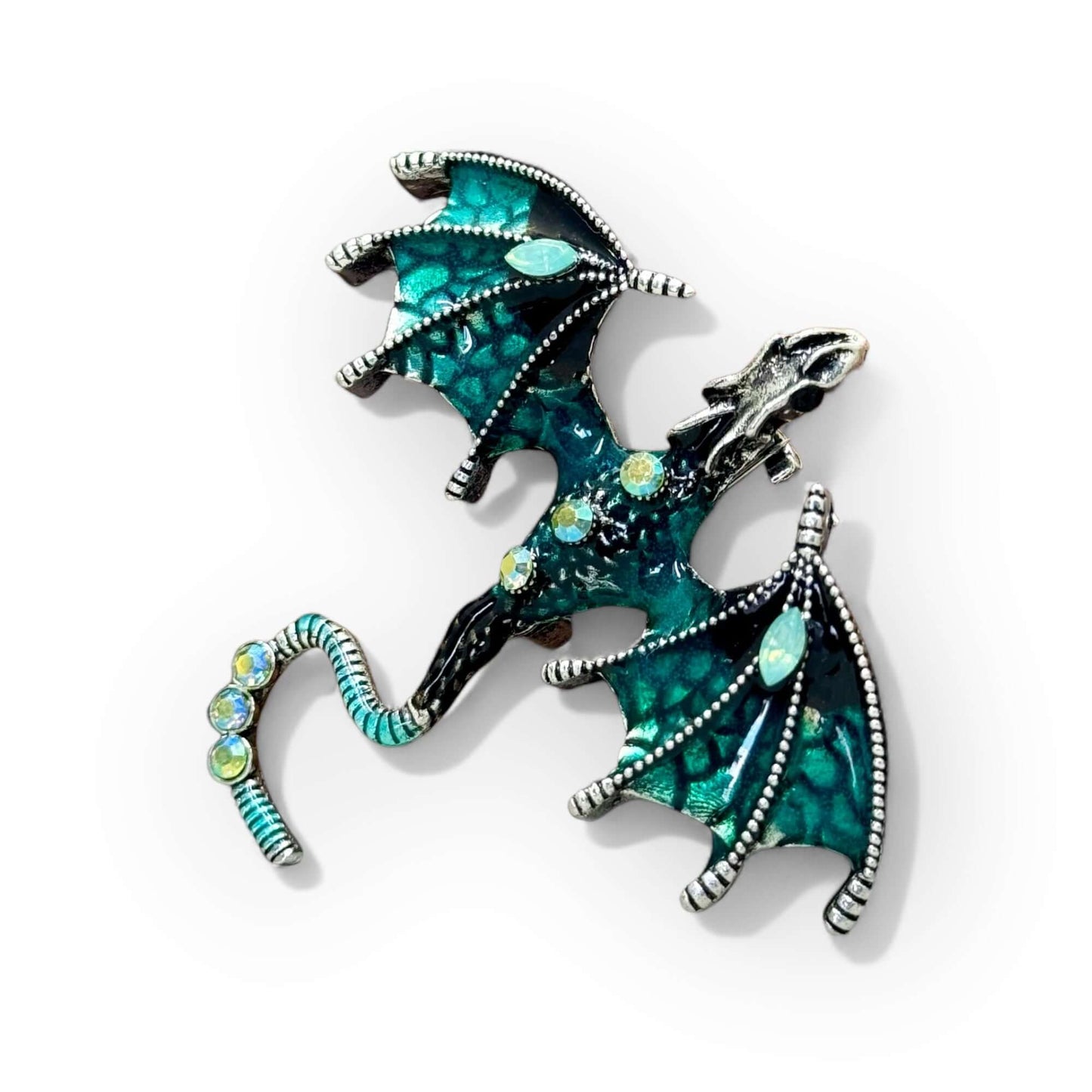 Enamel & Rhinestone Dragon Brooch - Twelve Silver Trees