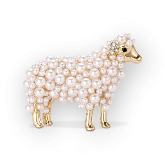 Faux Pearl Gold Tone Sheep Brooch - Twelve Silver Trees