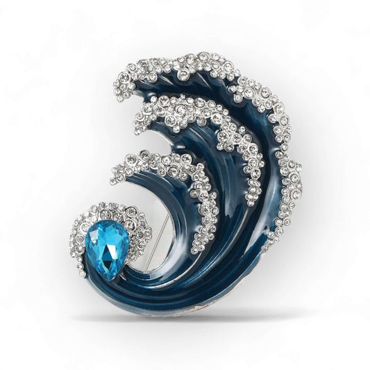 The Great Wave Enamel and Crystal Brooch - Twelve Silver Trees
