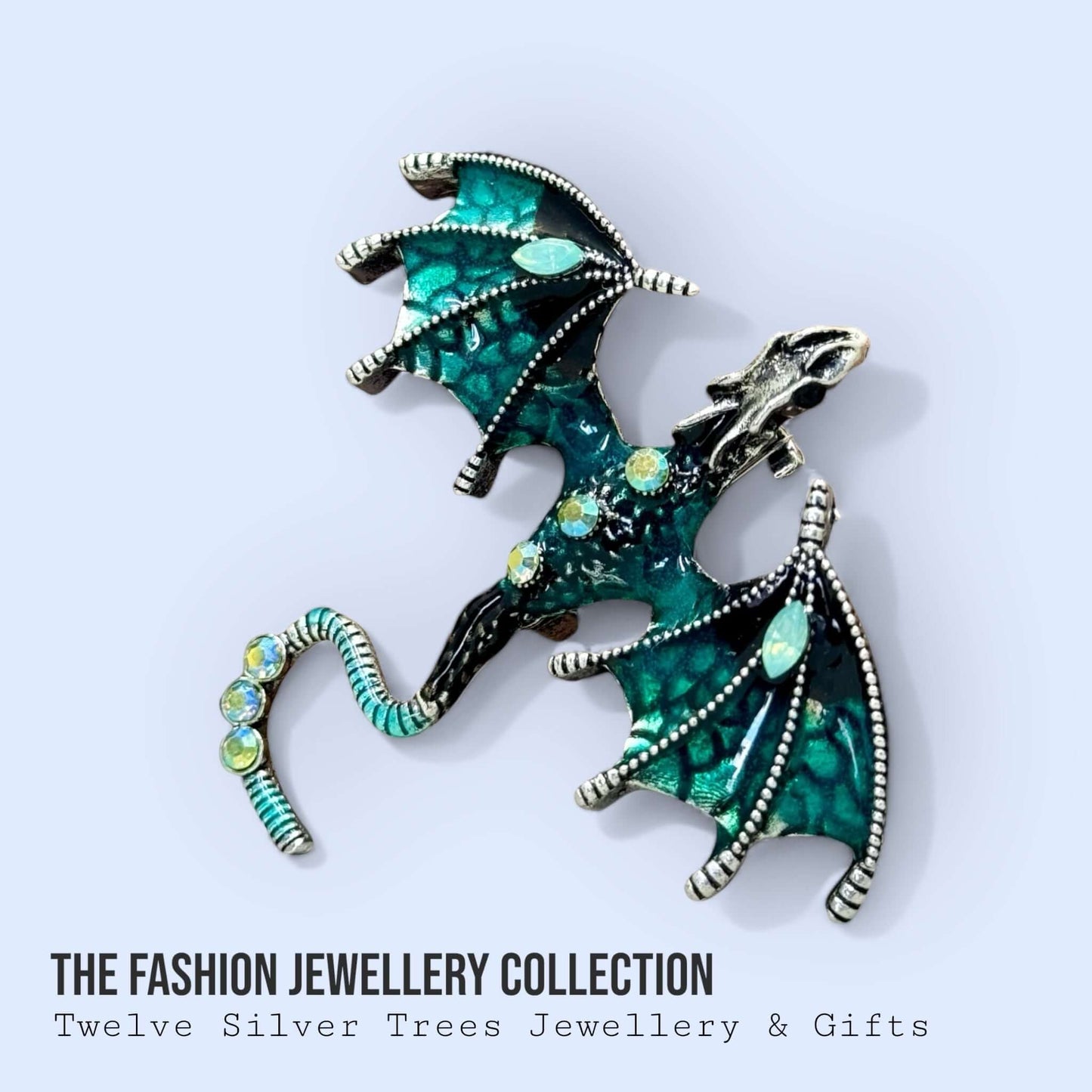 Enamel & Rhinestone Dragon Brooch - Twelve Silver Trees