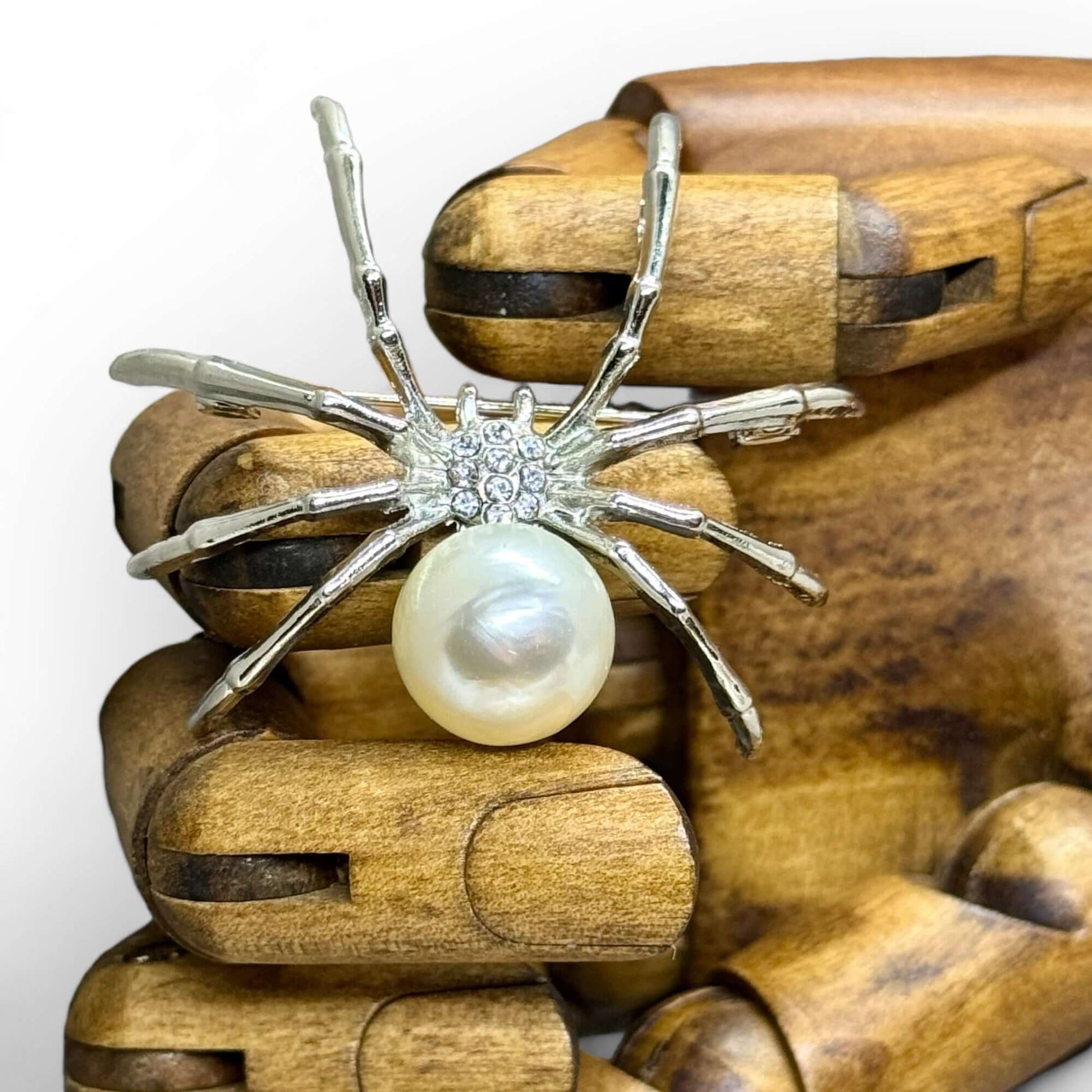 Faux Pearl Spider Brooch / Pendant - Twelve Silver Trees