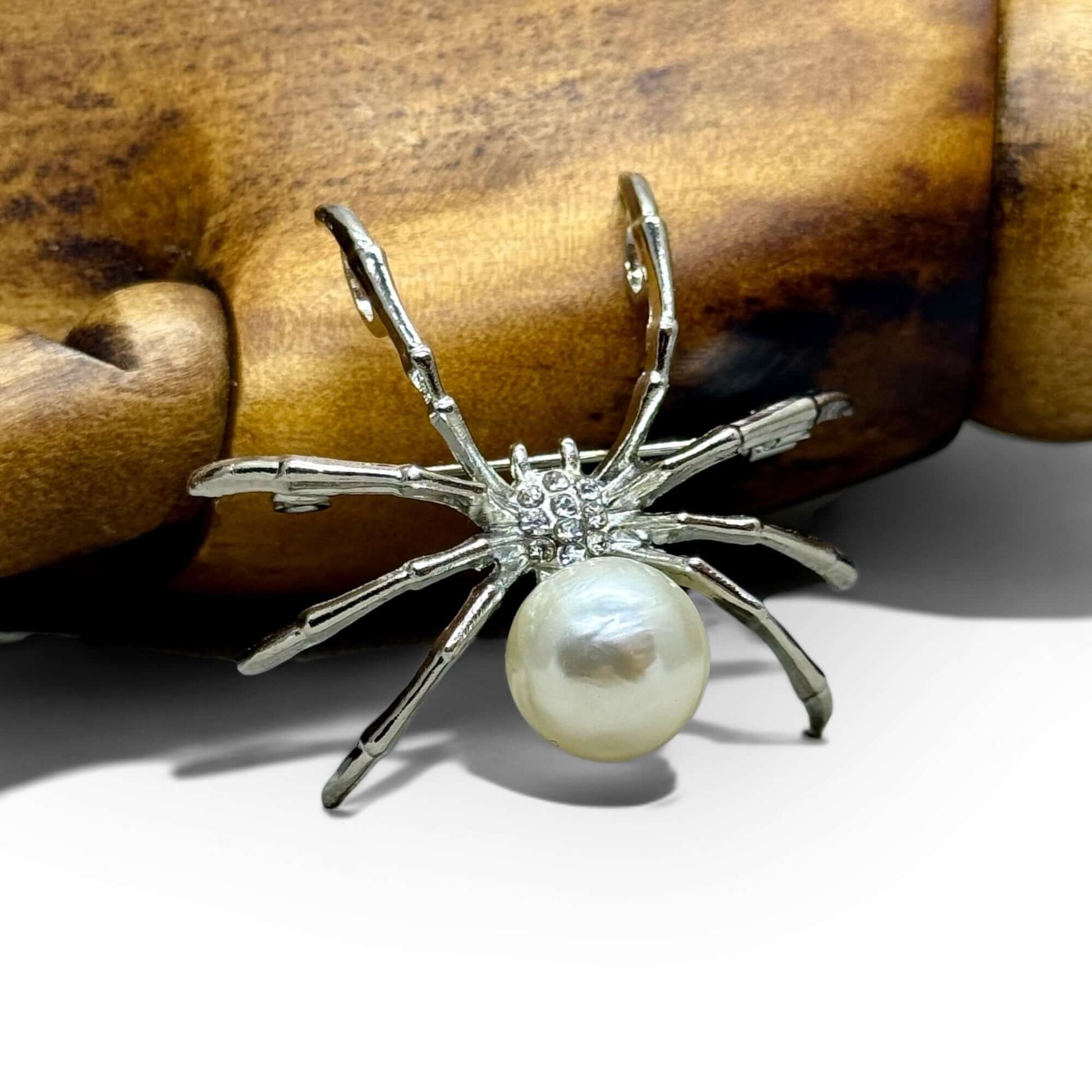 Faux Pearl Spider Brooch / Pendant - Twelve Silver Trees