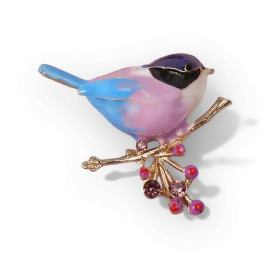 Enamel Bird On Branch Brooch - Twelve Silver Trees