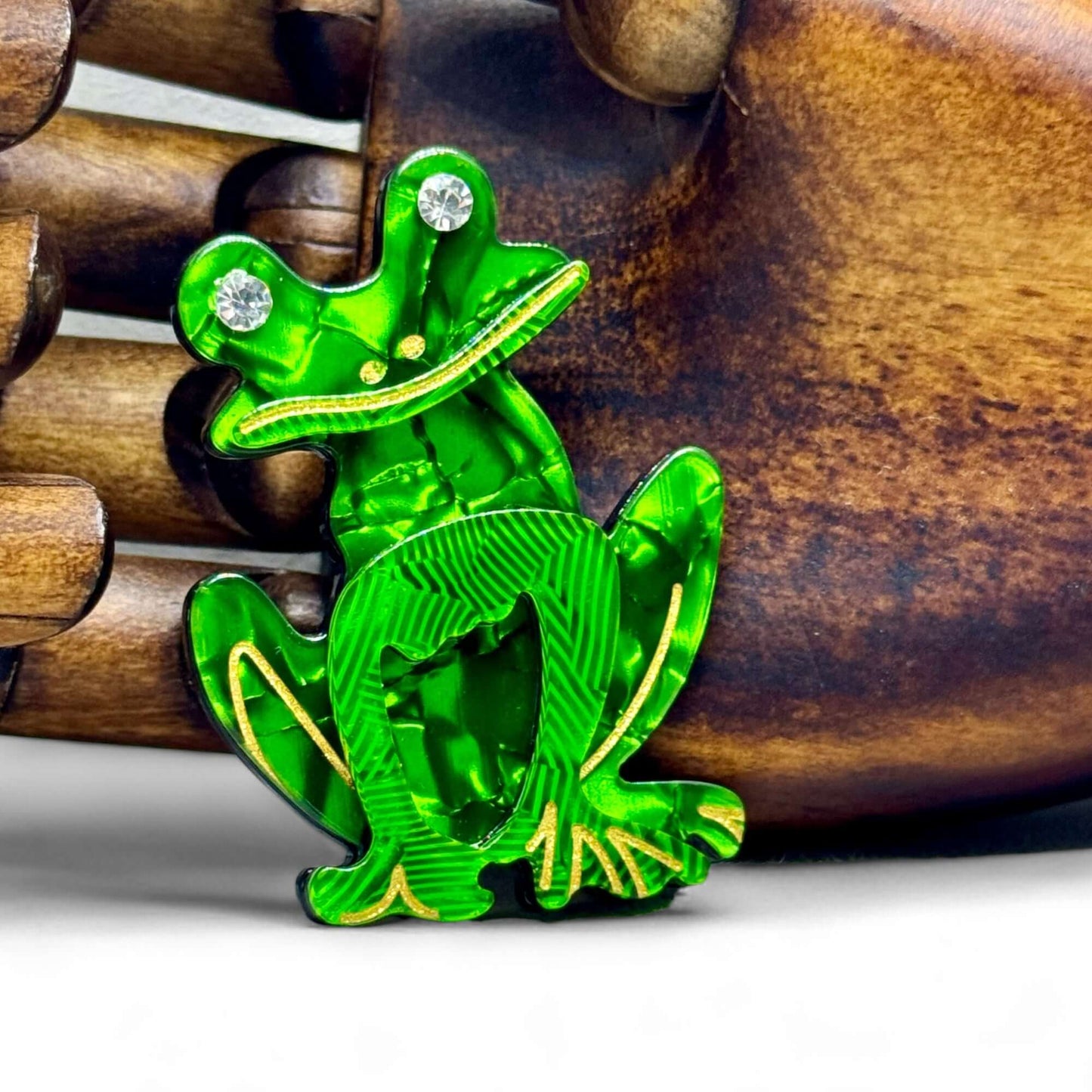 Handmade Acrylic Art Brooch - The Bemused Frog - Twelve Silver Trees