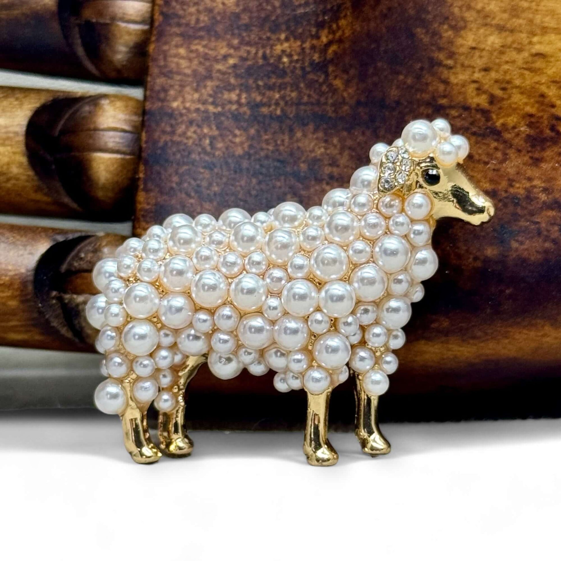 Faux Pearl Gold Tone Sheep Brooch - Twelve Silver Trees