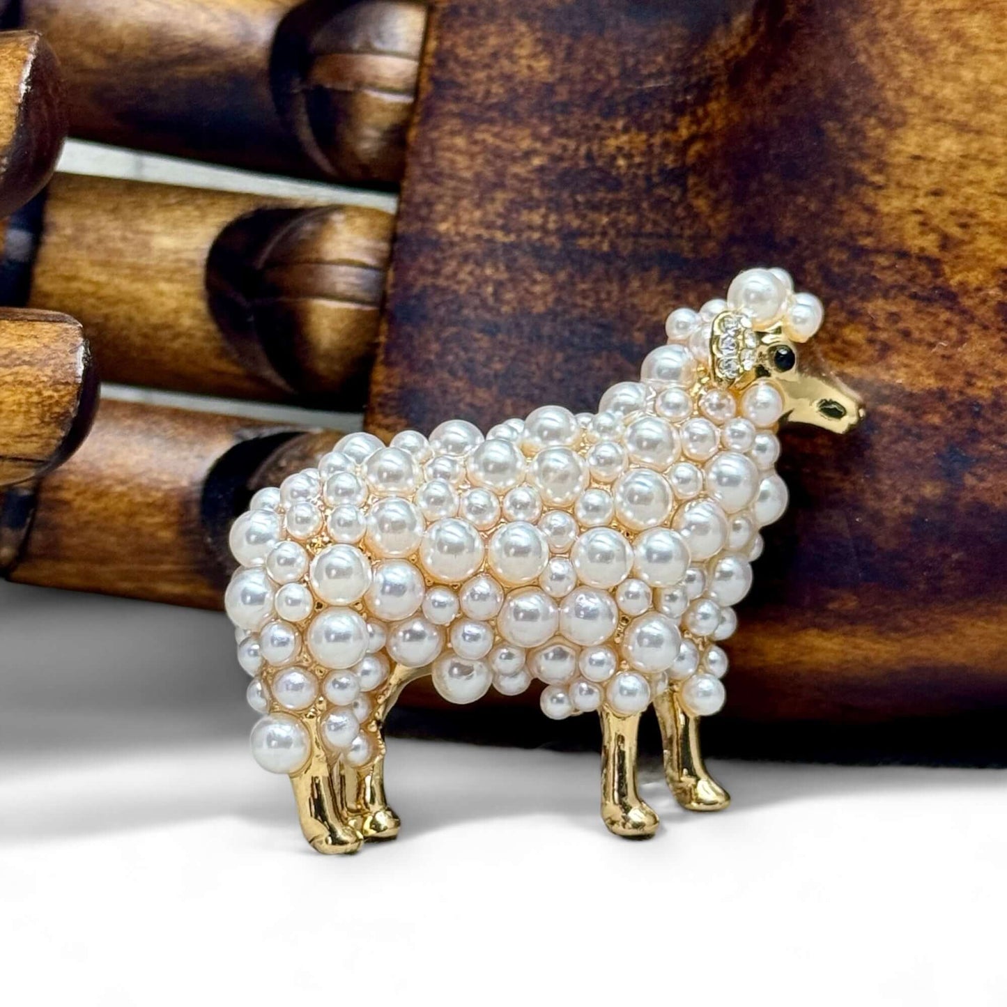 Faux Pearl Gold Tone Sheep Brooch - Twelve Silver Trees