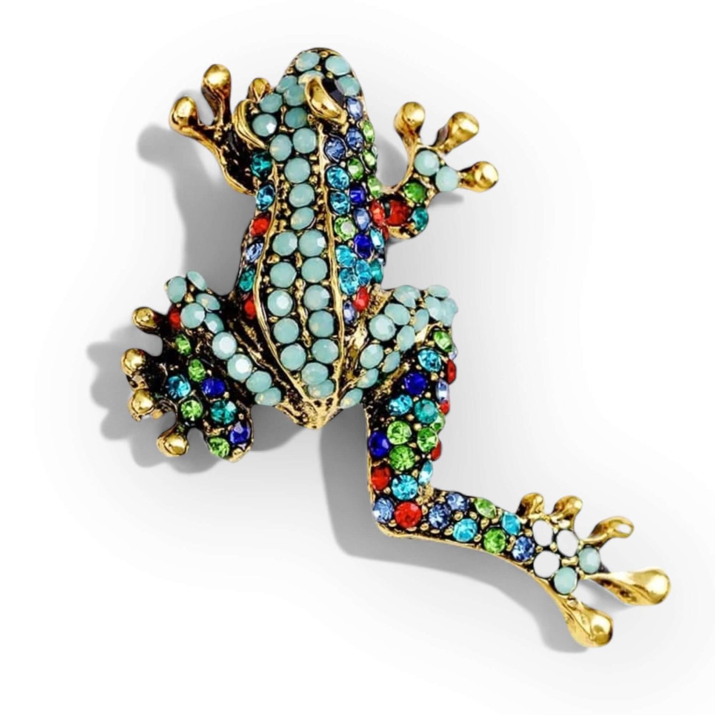 Vibrant Opalescent Rhinestone Frog Brooch - Twelve Silver Trees