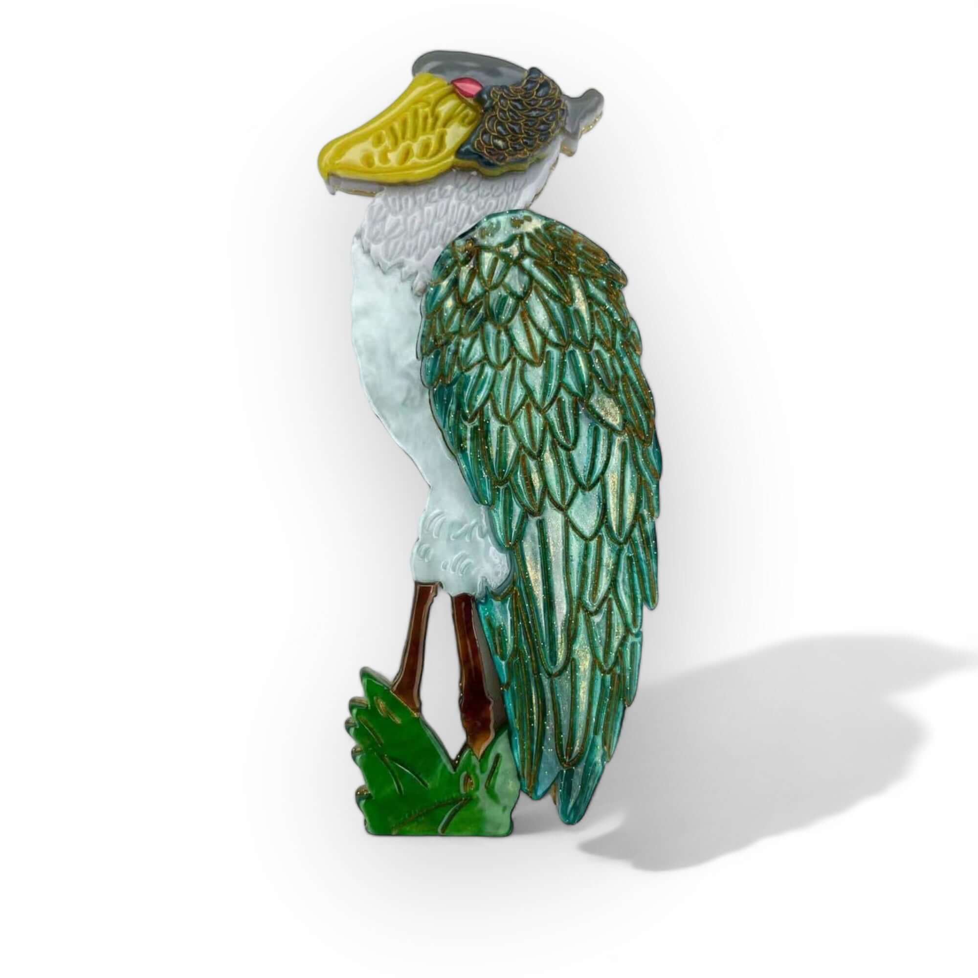 Handmade Acrylic Art Brooch - The Striking Shoebill Stork - Twelve Silver Trees