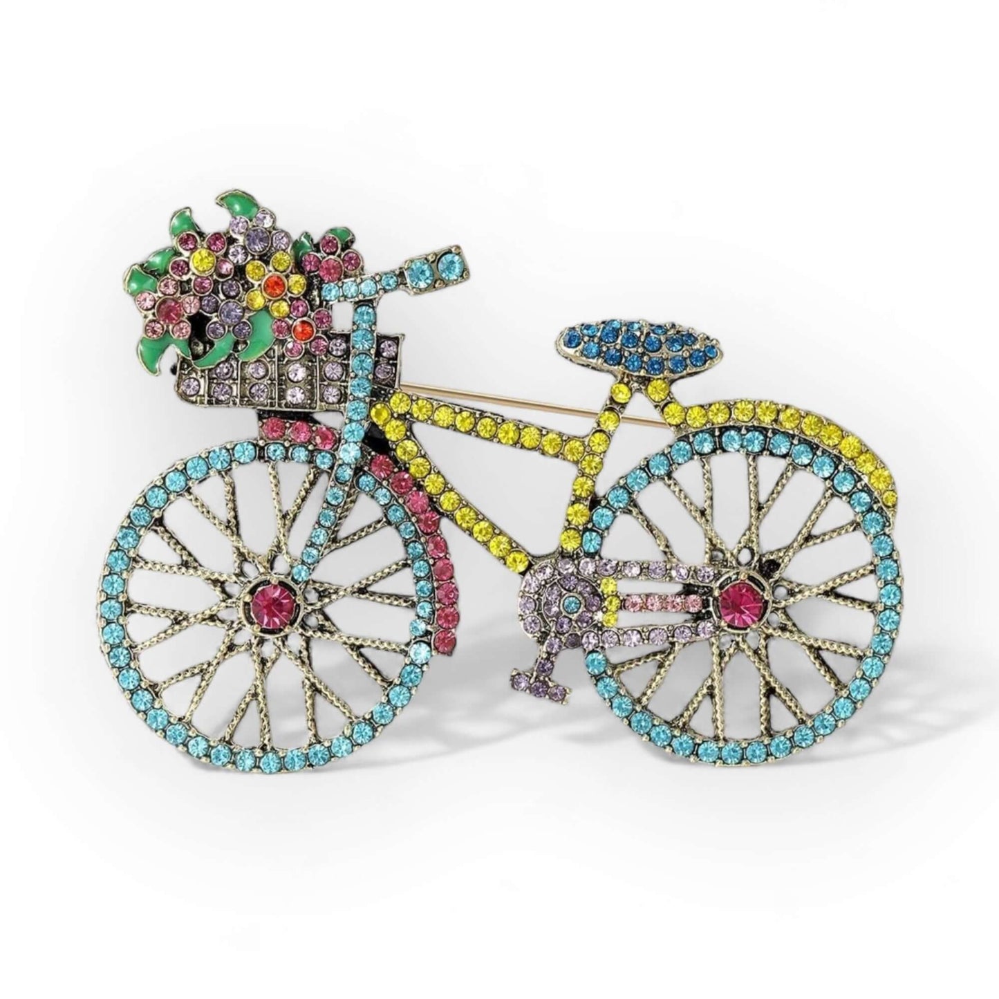 The Gardeners Bicycle Rhinestone Brooch - Twelve Silver Trees