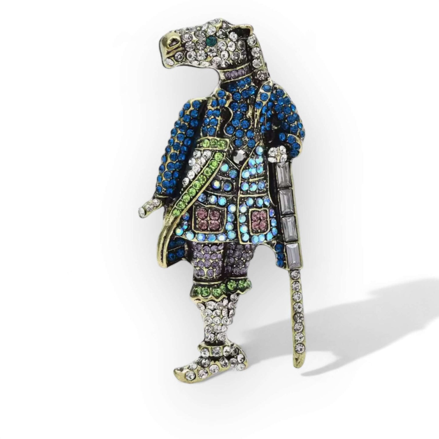 Dandy Swordsman Bejewelled Anthropomorphic Horse Brooch - Twelve Silver Trees