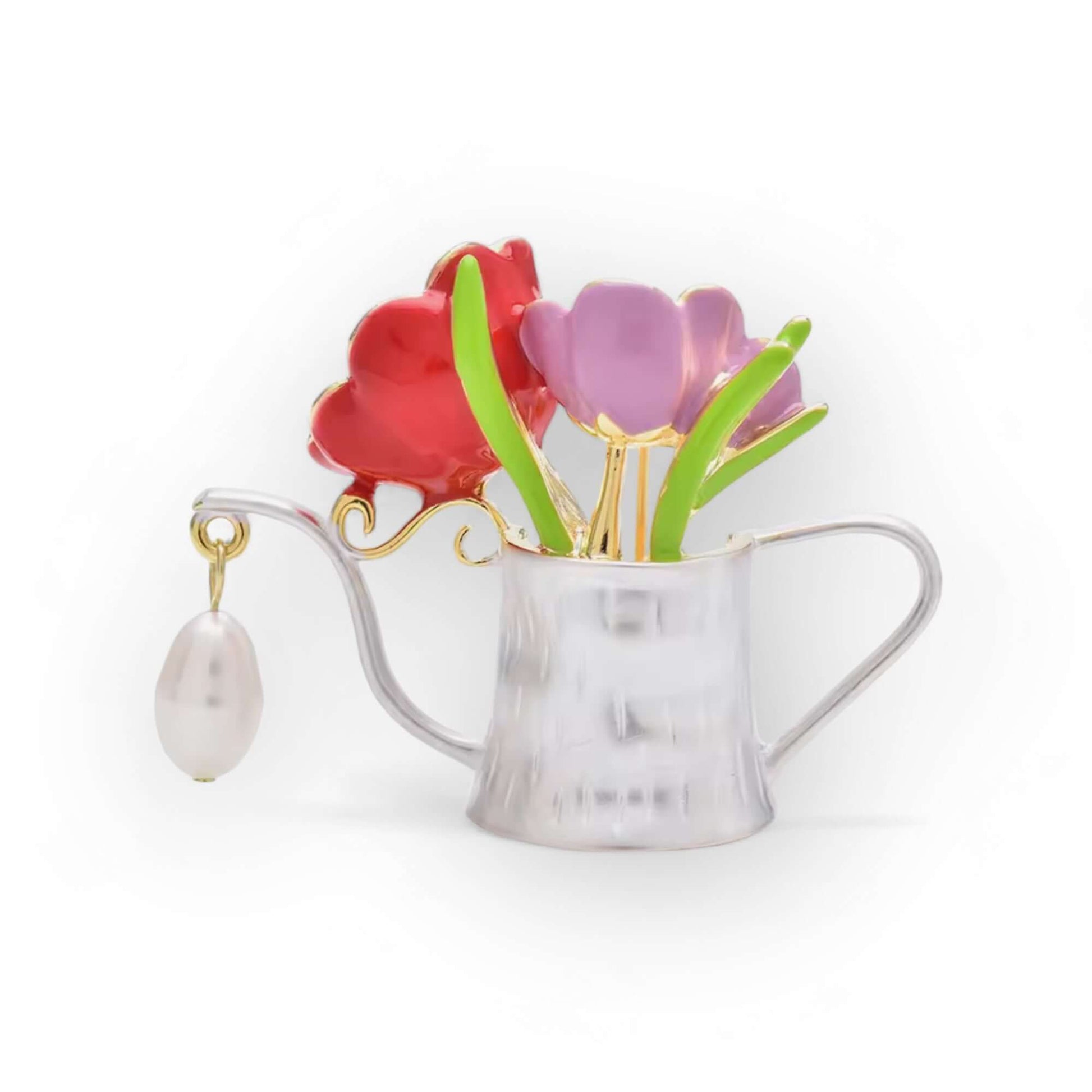 Floral Watering Can Brooch with Enamel Flowers. - Twelve Silver Trees