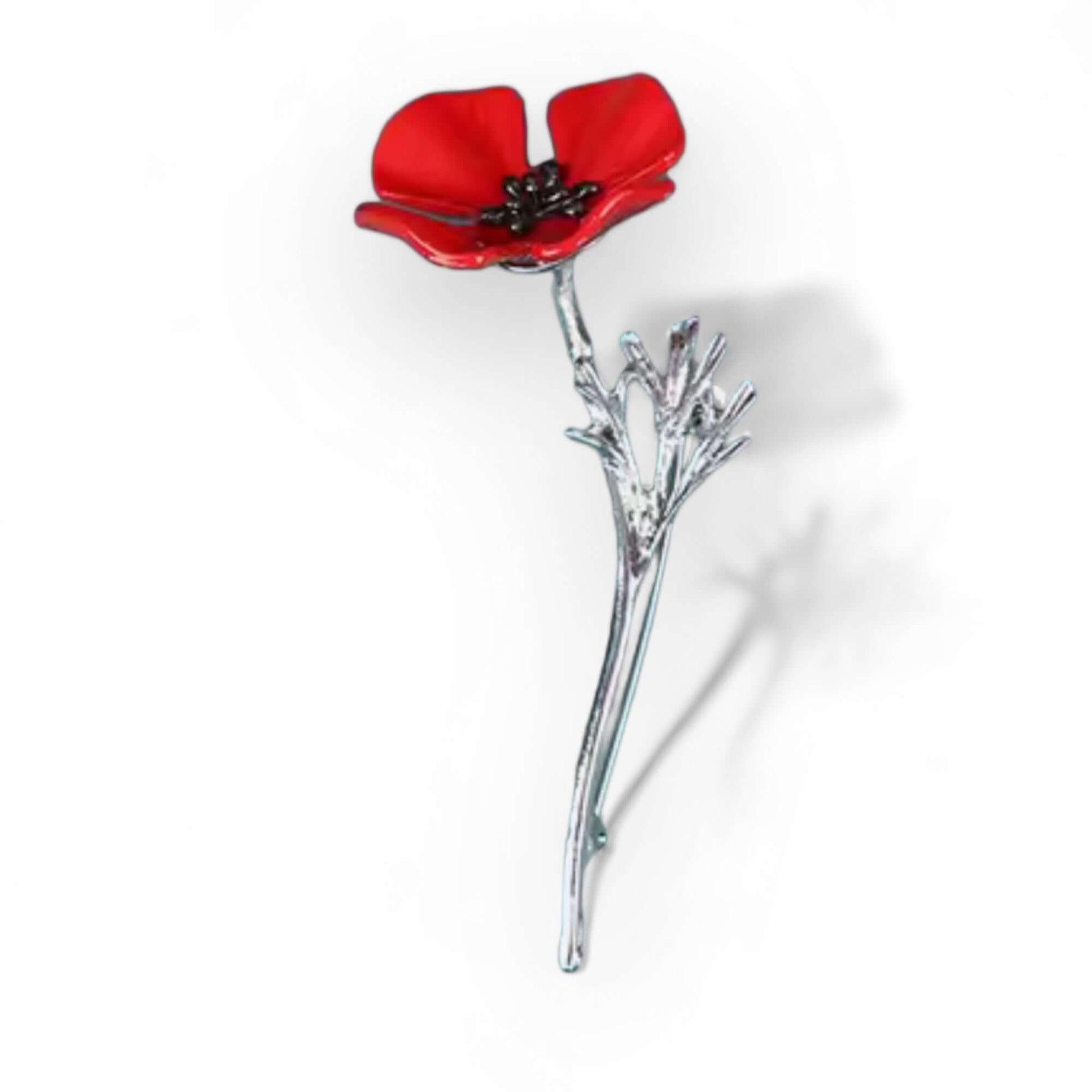 Enamel Silver Tone Poppy Brooch - Twelve Silver Trees