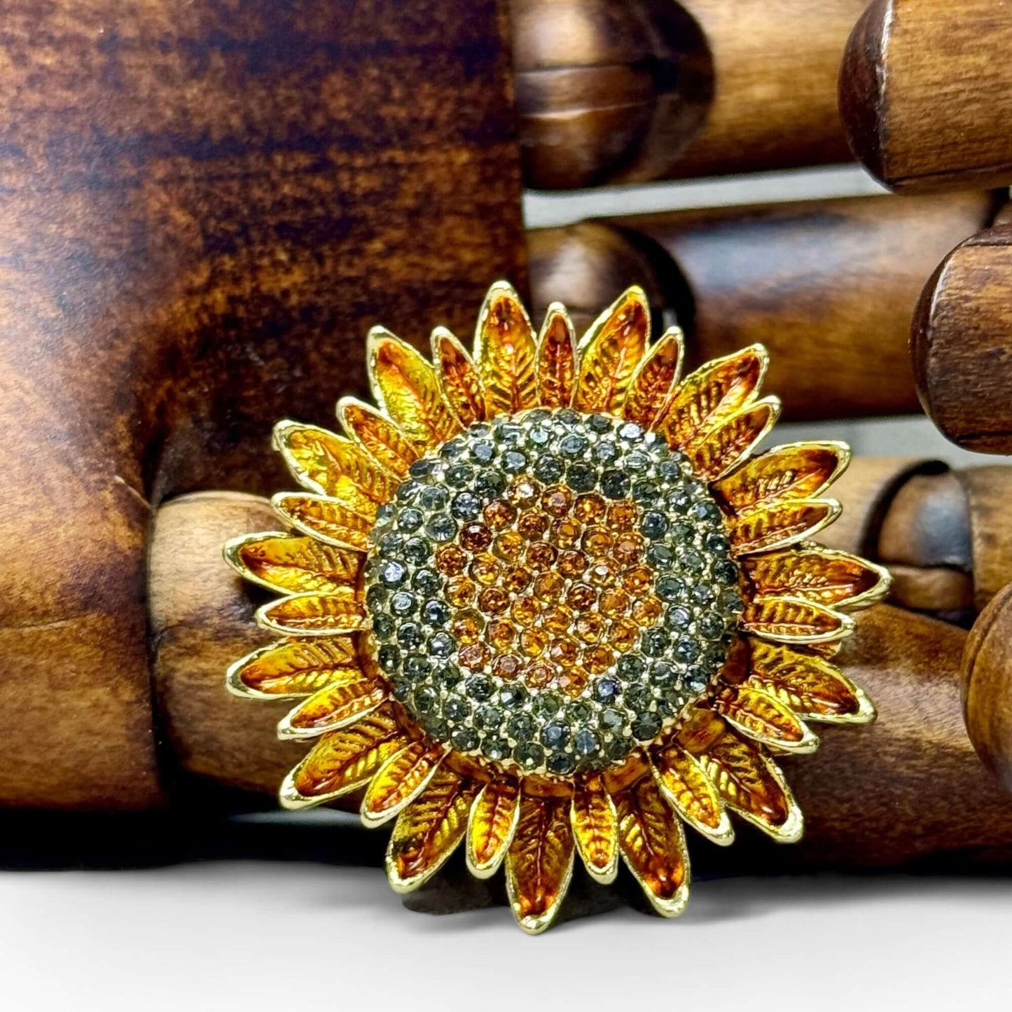 Sparkling Sunflower Gold Tone Brooch - Twelve Silver Trees