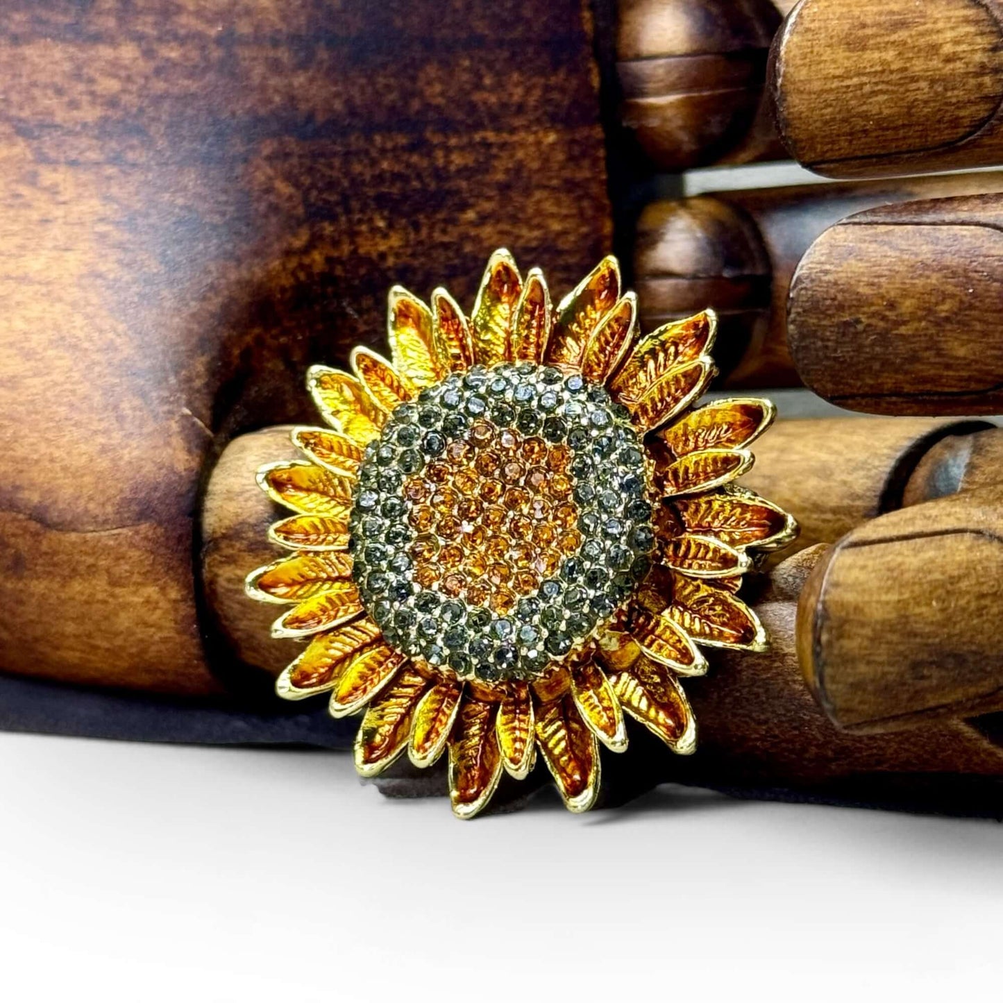 Sparkling Sunflower Gold Tone Brooch - Twelve Silver Trees