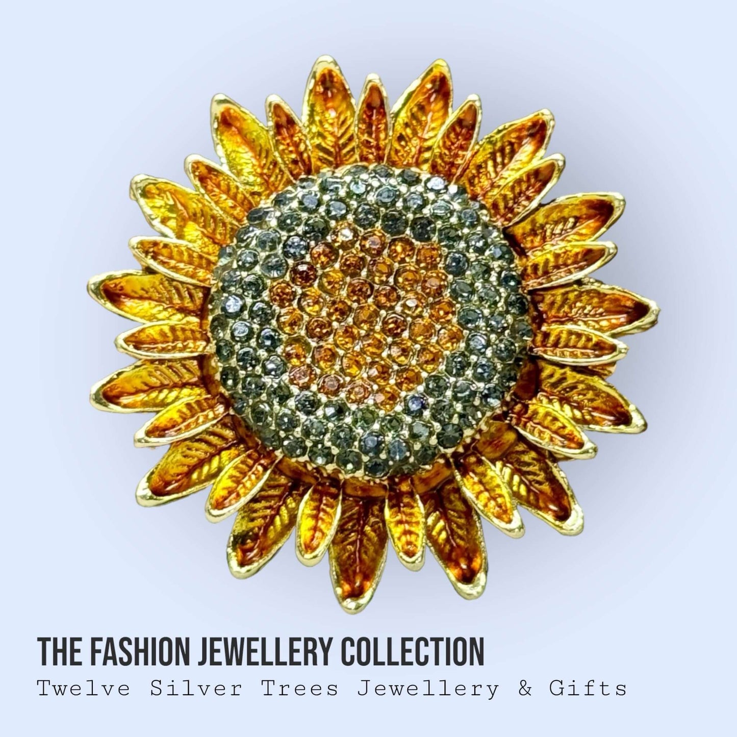 Sparkling Sunflower Gold Tone Brooch - Twelve Silver Trees