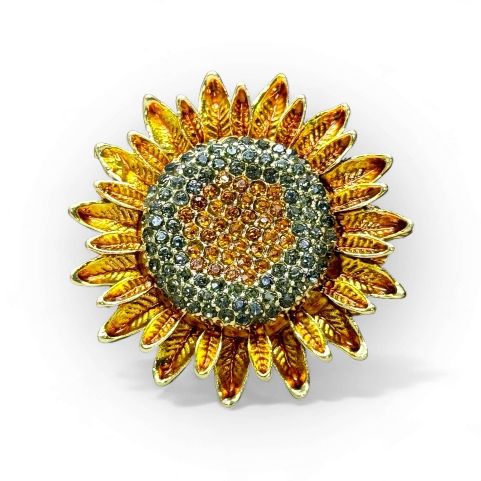 Sparkling Sunflower Gold Tone Brooch - Twelve Silver Trees